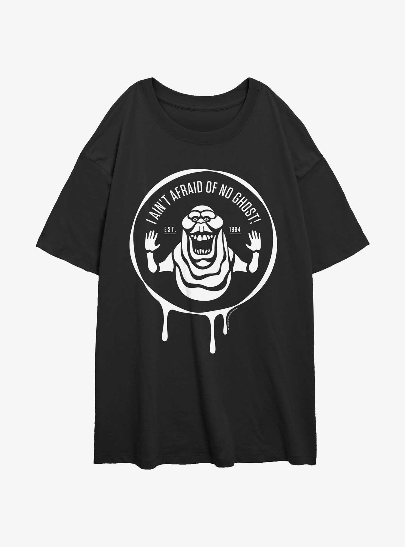 Ghostbusters 1984 Ain't Afraid Of No Ghost Badge Girls Oversized T-Shirt, BLACK, hi-res