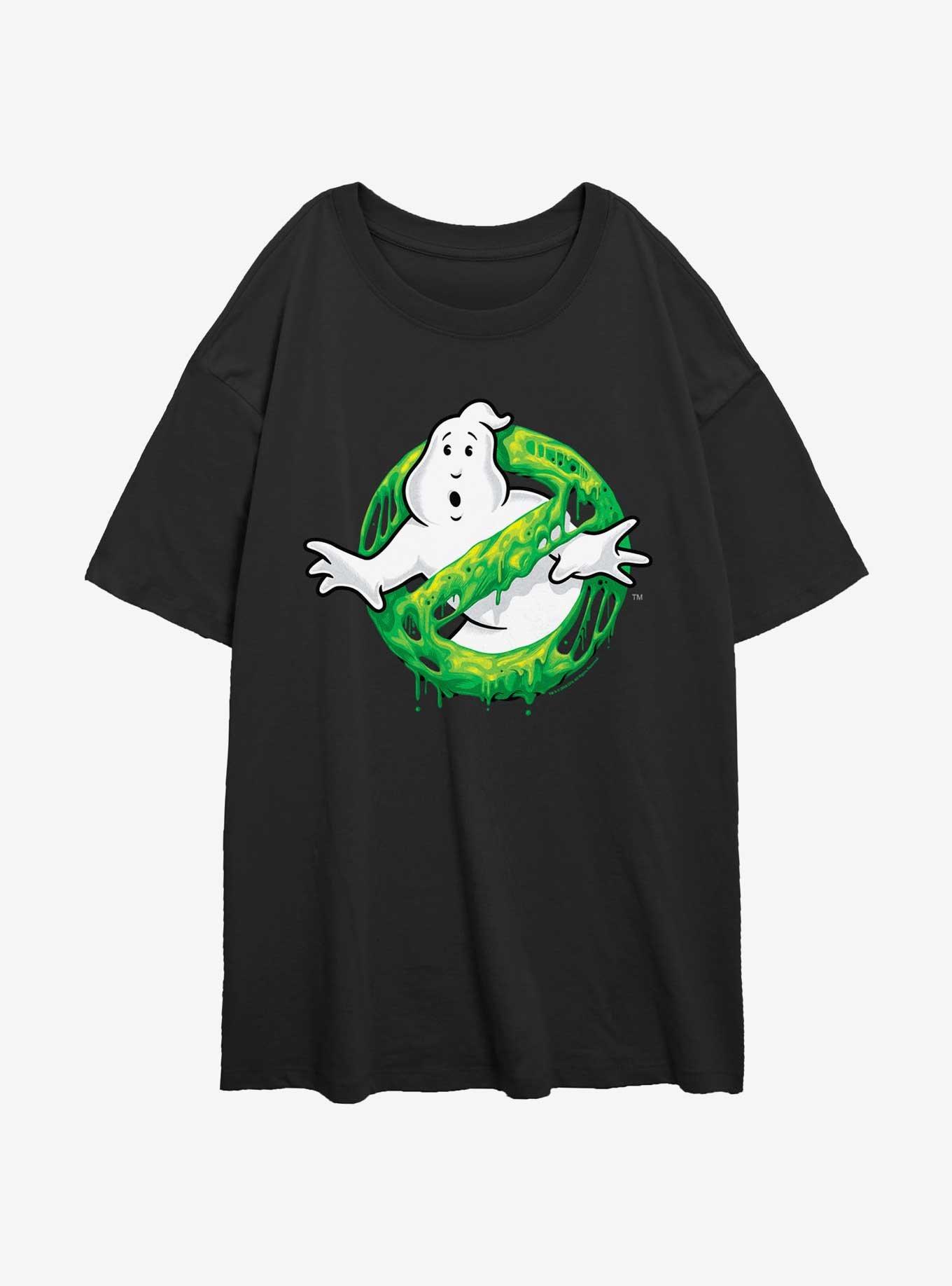 Ghostbusters Green Slime Logo Girls Oversized T-Shirt, BLACK, hi-res