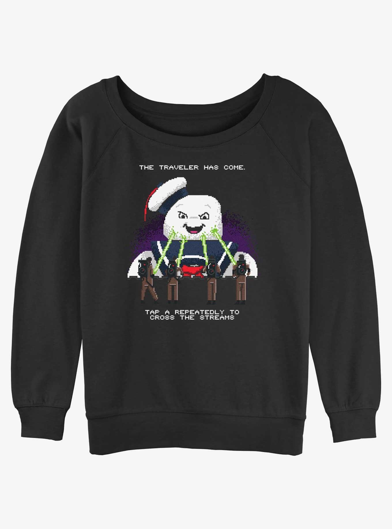 Ghostbusters 8 Bit Puft Cross The Streams Womens Slouchy Sweatshirt