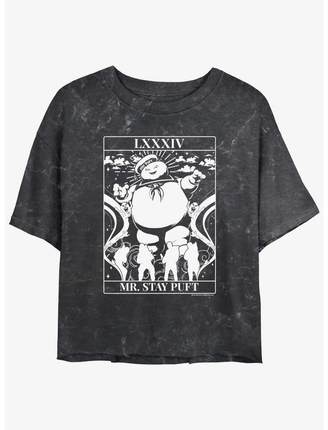 Ghostbusters Puft Tarot Womens Mineral Wash Crop T-Shirt, BLACK, hi-res