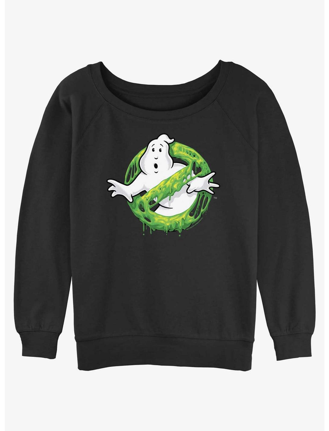 Ghostbusters Green Slime Logo Womens Slouchy Sweatshirt, BLACK, hi-res