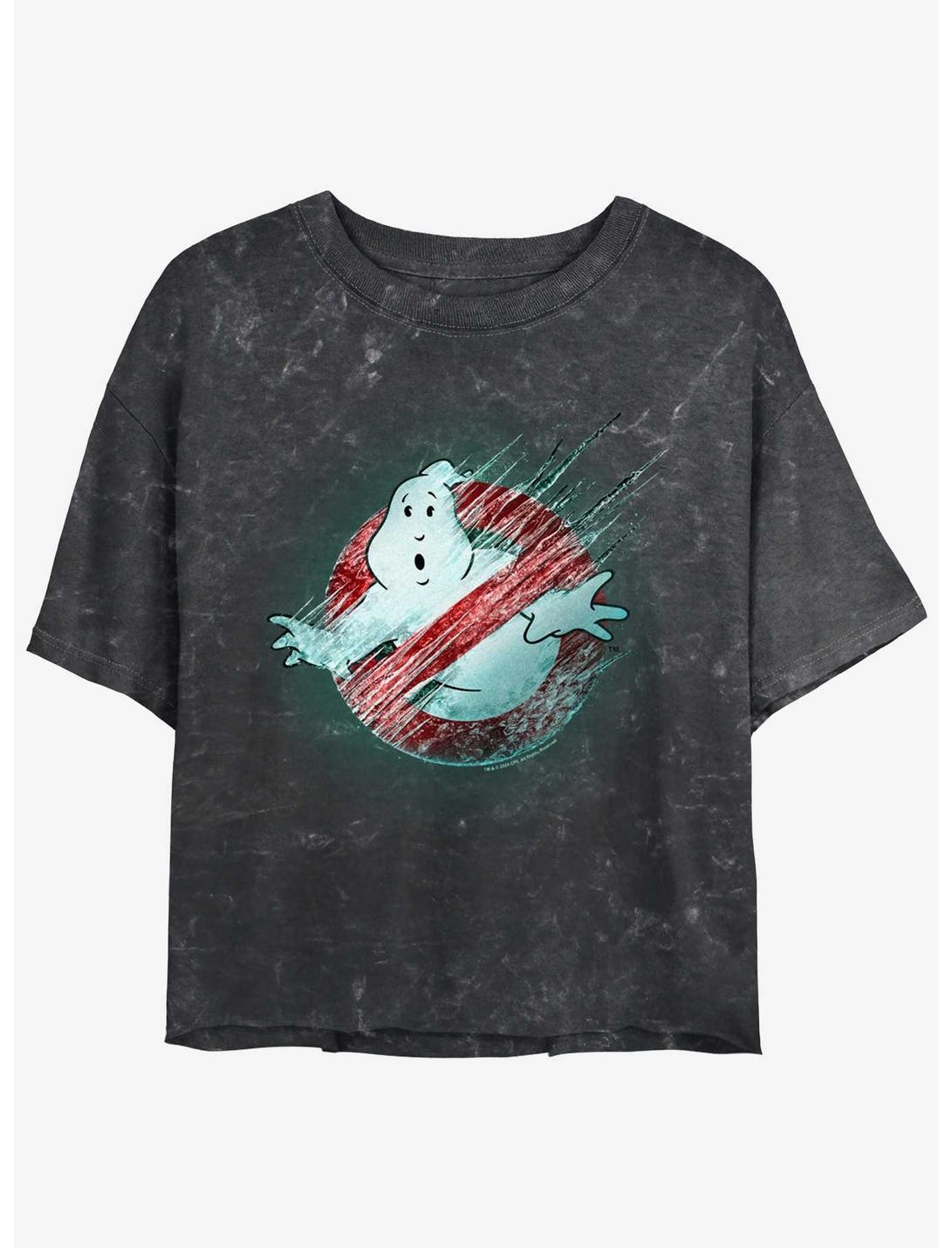 Ghostbusters: Frozen Empire Frozen Logo Womens Mineral Wash Crop T-Shirt, BLACK, hi-res
