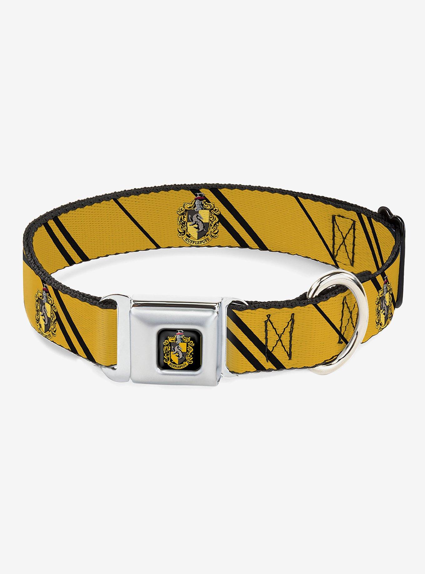 Harry Potter Hufflepuff Crest Stripe Seatbelt Buckle Dog Collar, BRIGHT YELLOW, hi-res