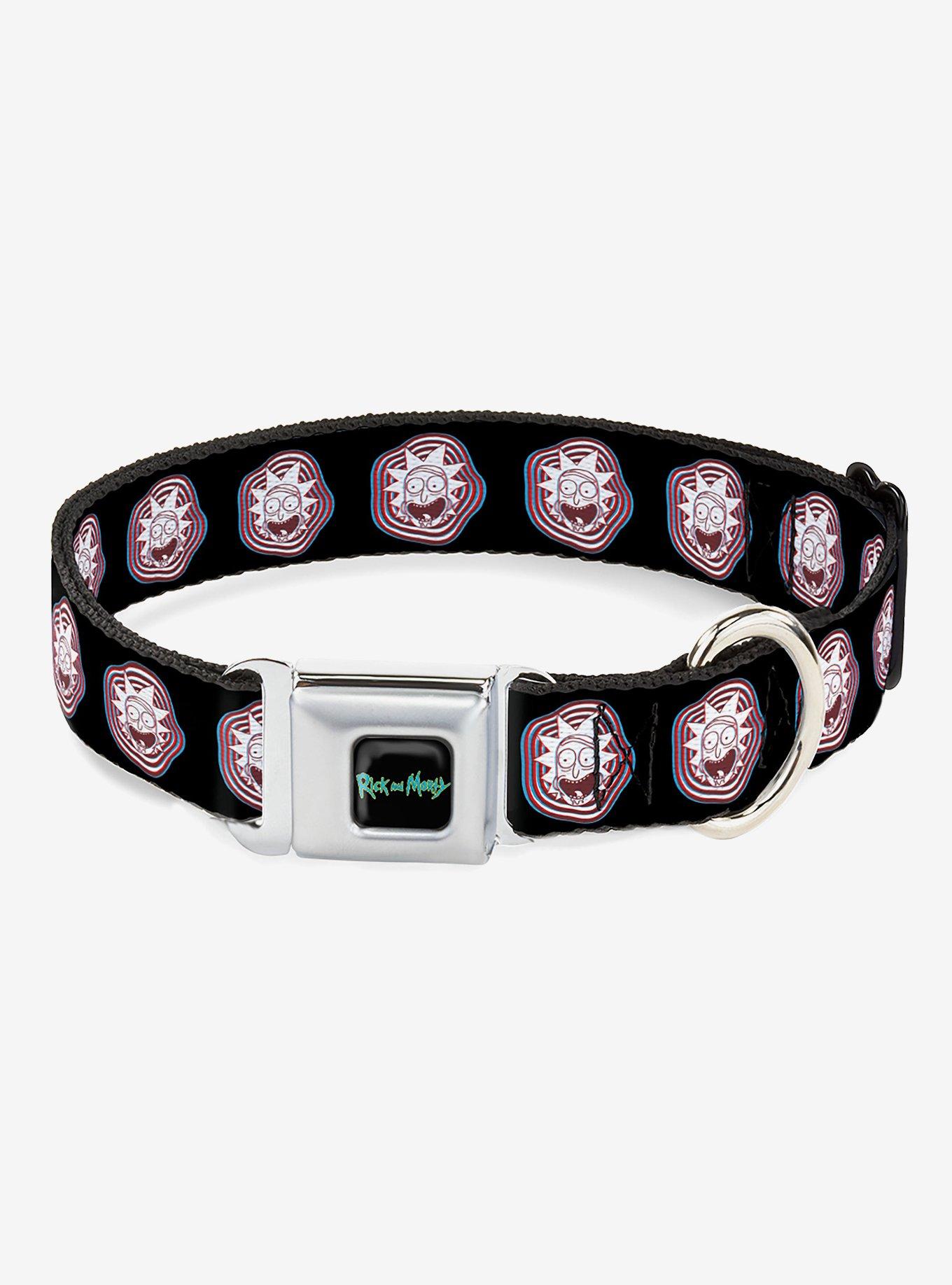 Rick and Morty Rick Vaporwave Bullseye Seatbelt Buckle Dog Collar, BLACK, hi-res