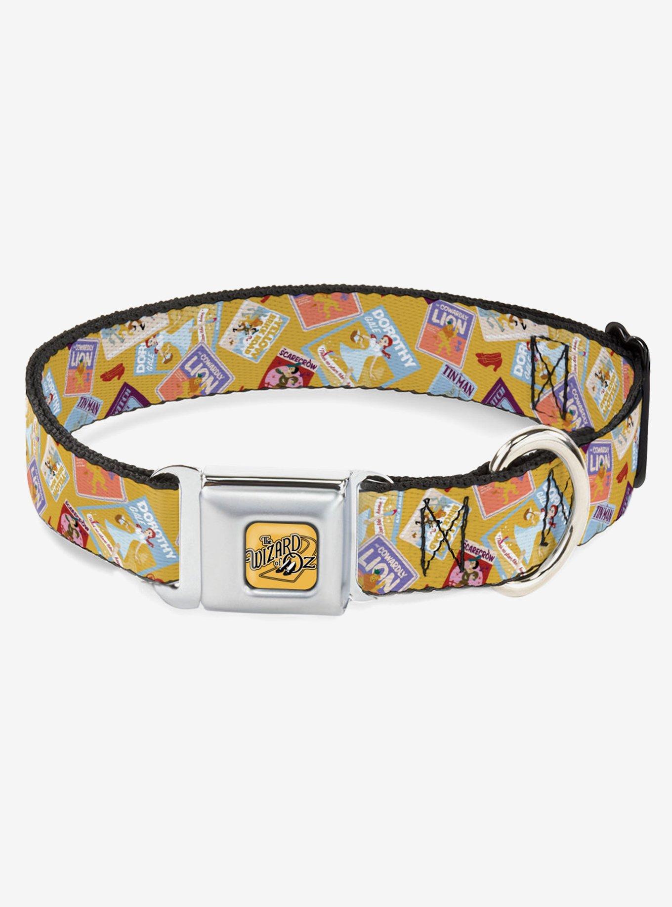 The Wizard of Oz Characters Scenes Icons Collage Seatbelt Buckle Dog Collar, BRIGHT YELLOW, hi-res