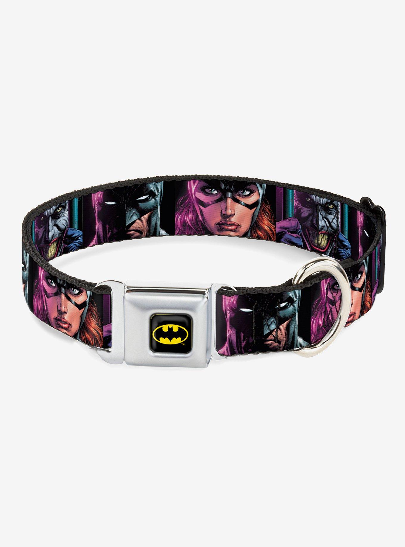 DC Comics Batman Batgirl Joker Comic Book Cover Seatbelt Buckle Dog Collar, BLACK, hi-res