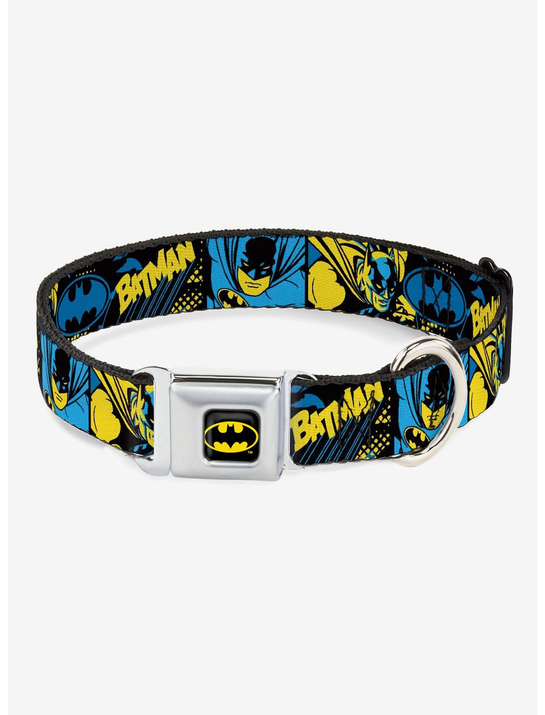 DC Comics Batman Poses and Logo Collage Seatbelt Buckle Dog Collar, BLUE, hi-res