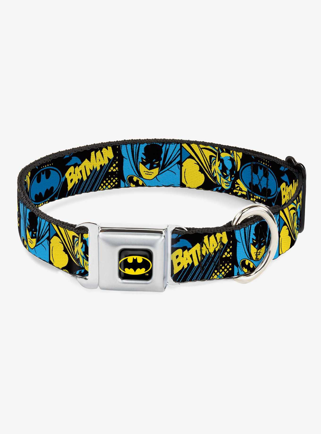 DC Comics Batman Poses and Logo Collage Seatbelt Buckle Dog Collar, , hi-res