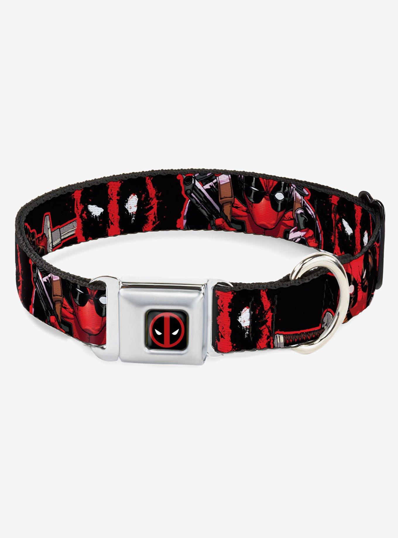 Marvel Deadpool Action Poses Splatter Logo Seatbelt Buckle Dog Collar, RED, hi-res