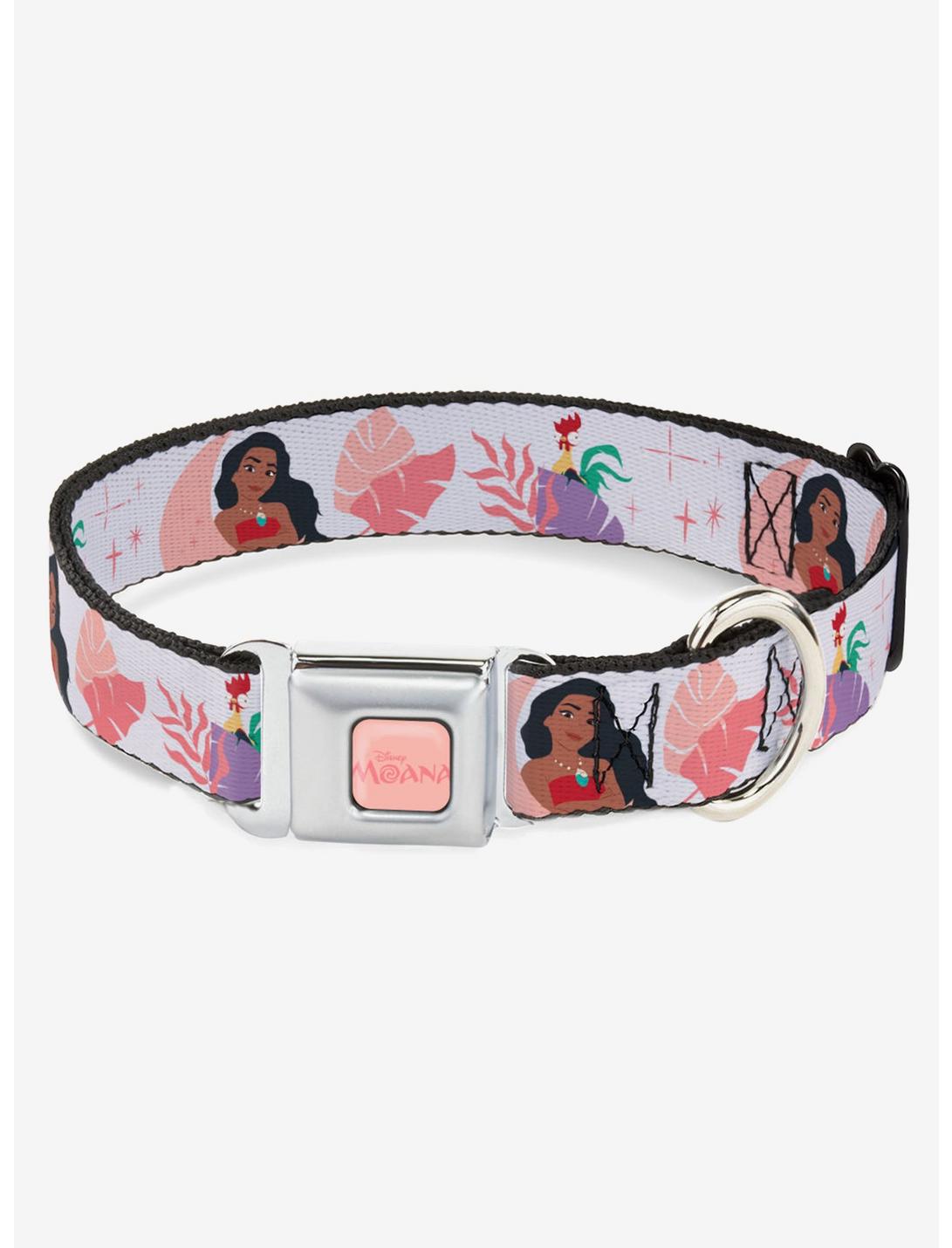Disney Moana and Hei Hei Poses with Flowers Seatbelt Buckle Dog Collar, BRIGHT WHITE, hi-res