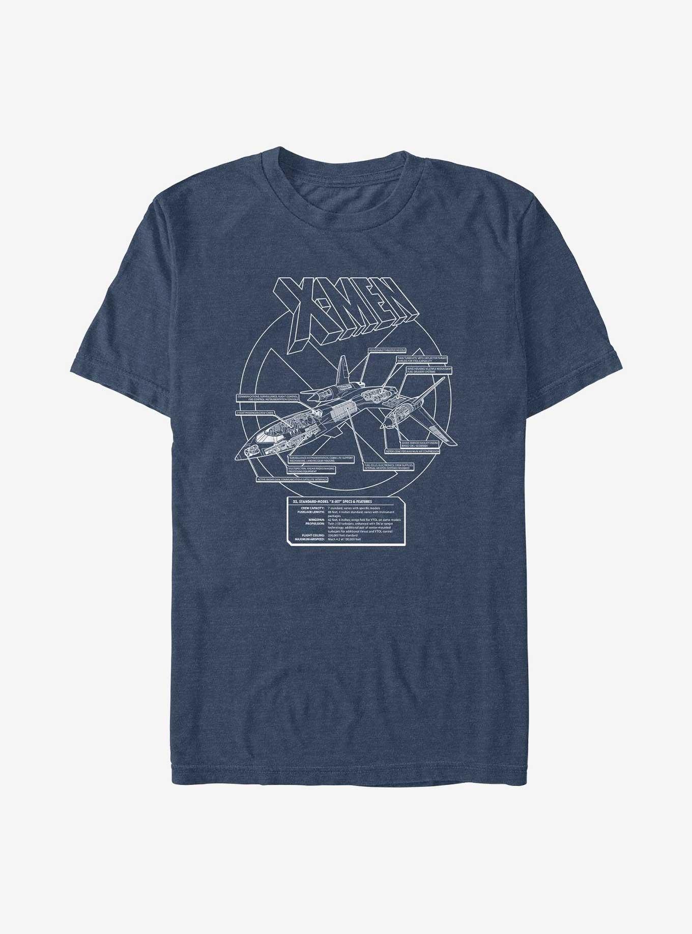 X-Men X-Jet Plans T-Shirt, NAVY HTR, hi-res