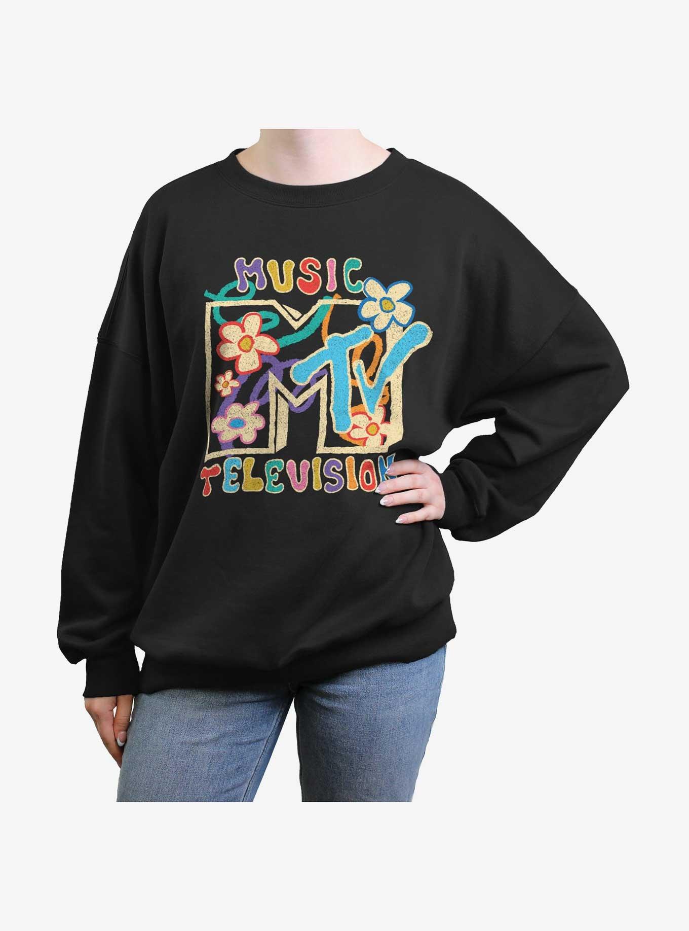 MTV Floral Logo Girls Oversized Sweatshirt, BLACK, hi-res