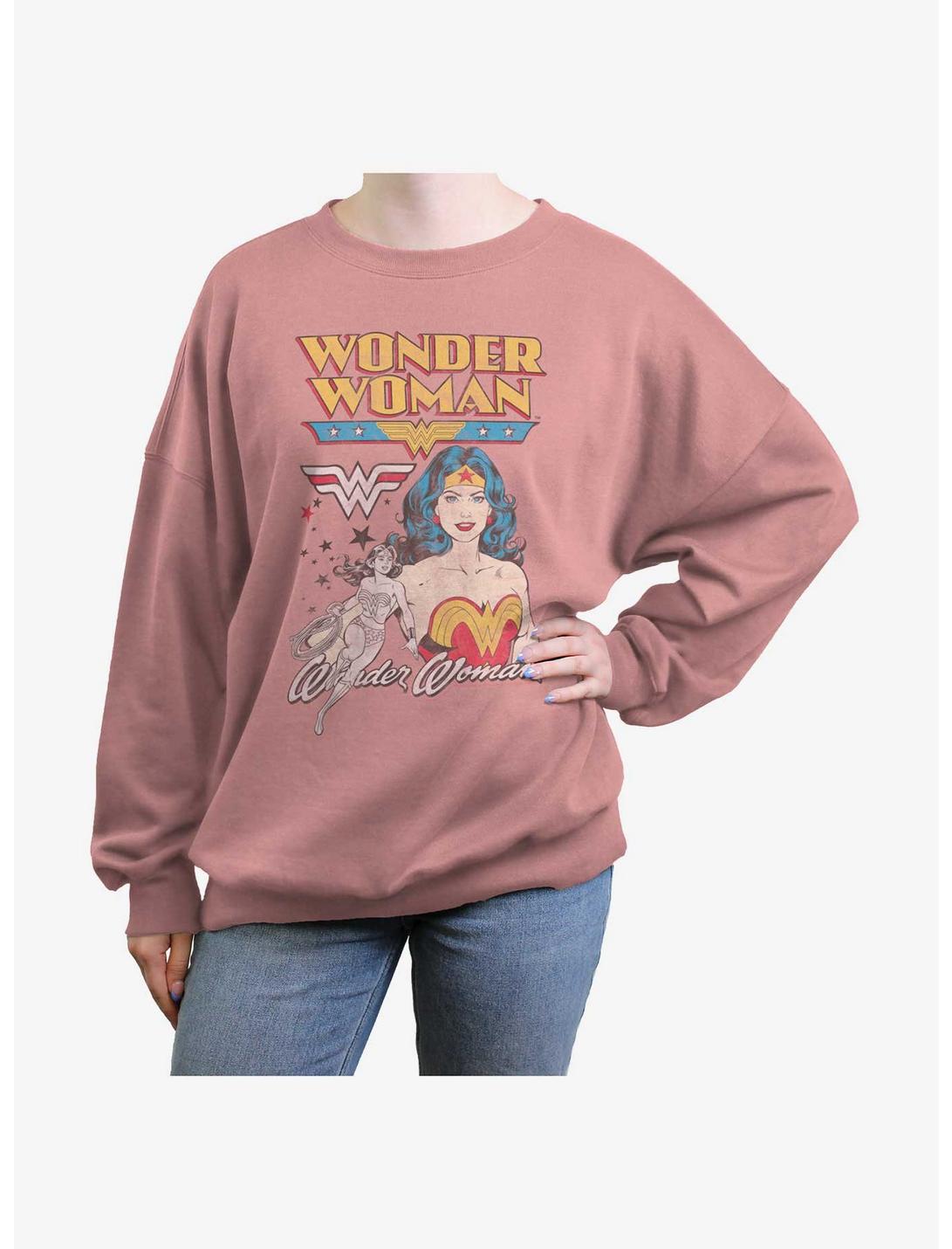 Dc Comics Wonder Woman Vintage Girls Oversized Sweatshirt, DESERTPNK, hi-res