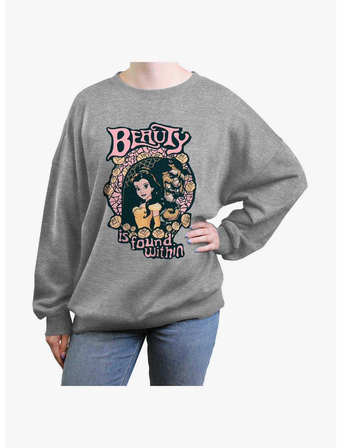Disney Beauty And The Beast Found Within Girls Oversized Sweatshirt, HEATHER GR, hi-res
