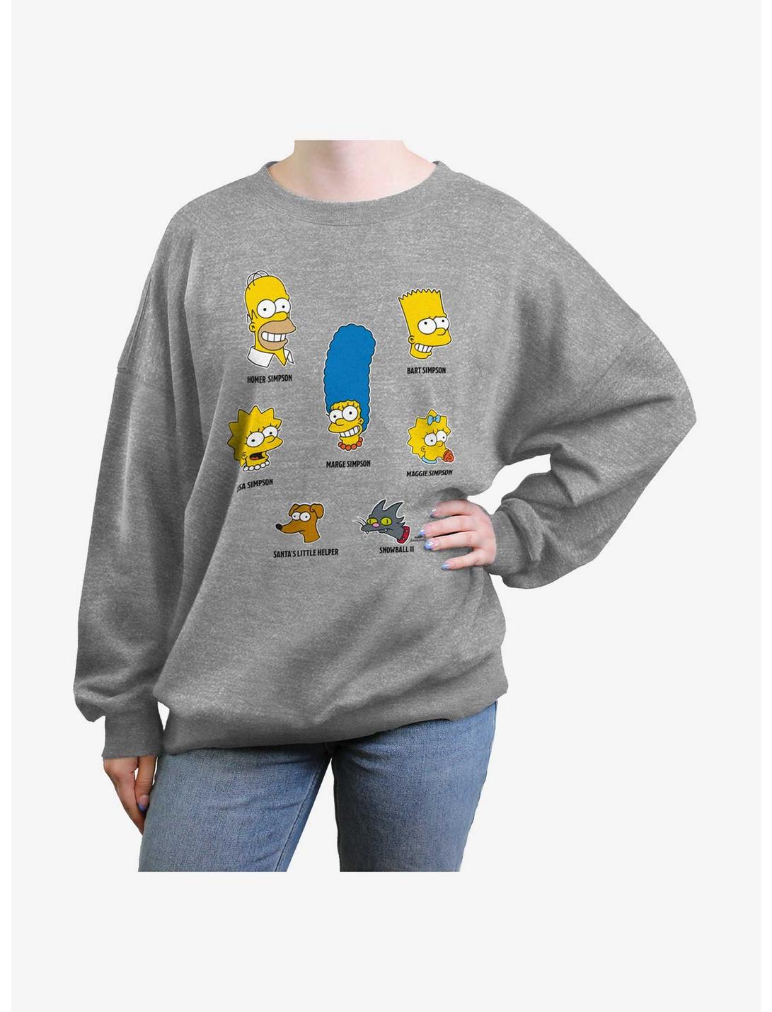 The Simpsons Family Faces Girls Oversized Sweatshirt, HEATHER GR, hi-res
