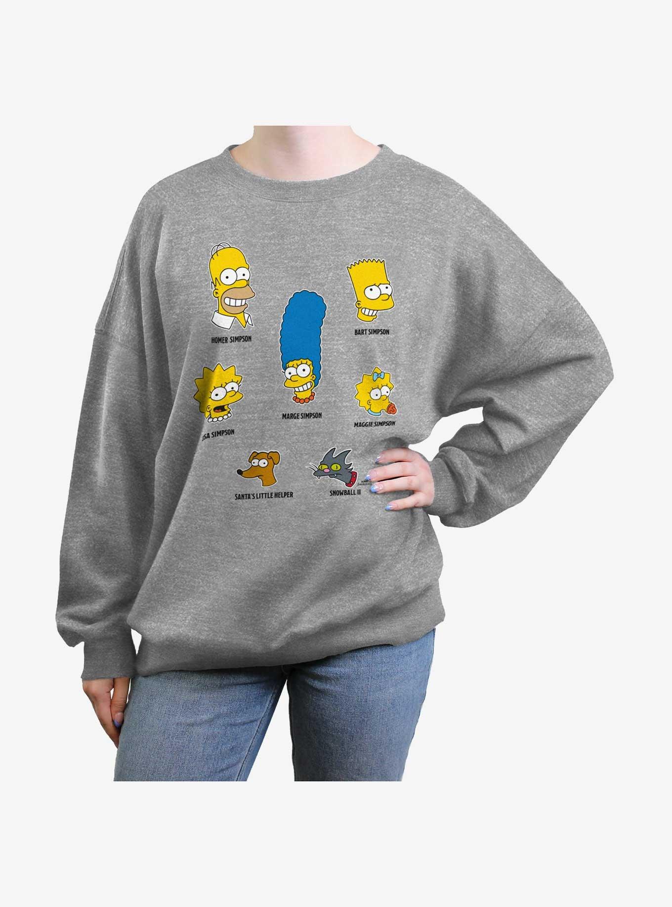 The Simpsons Family Faces Girls Oversized Sweatshirt, HEATHER GR, hi-res