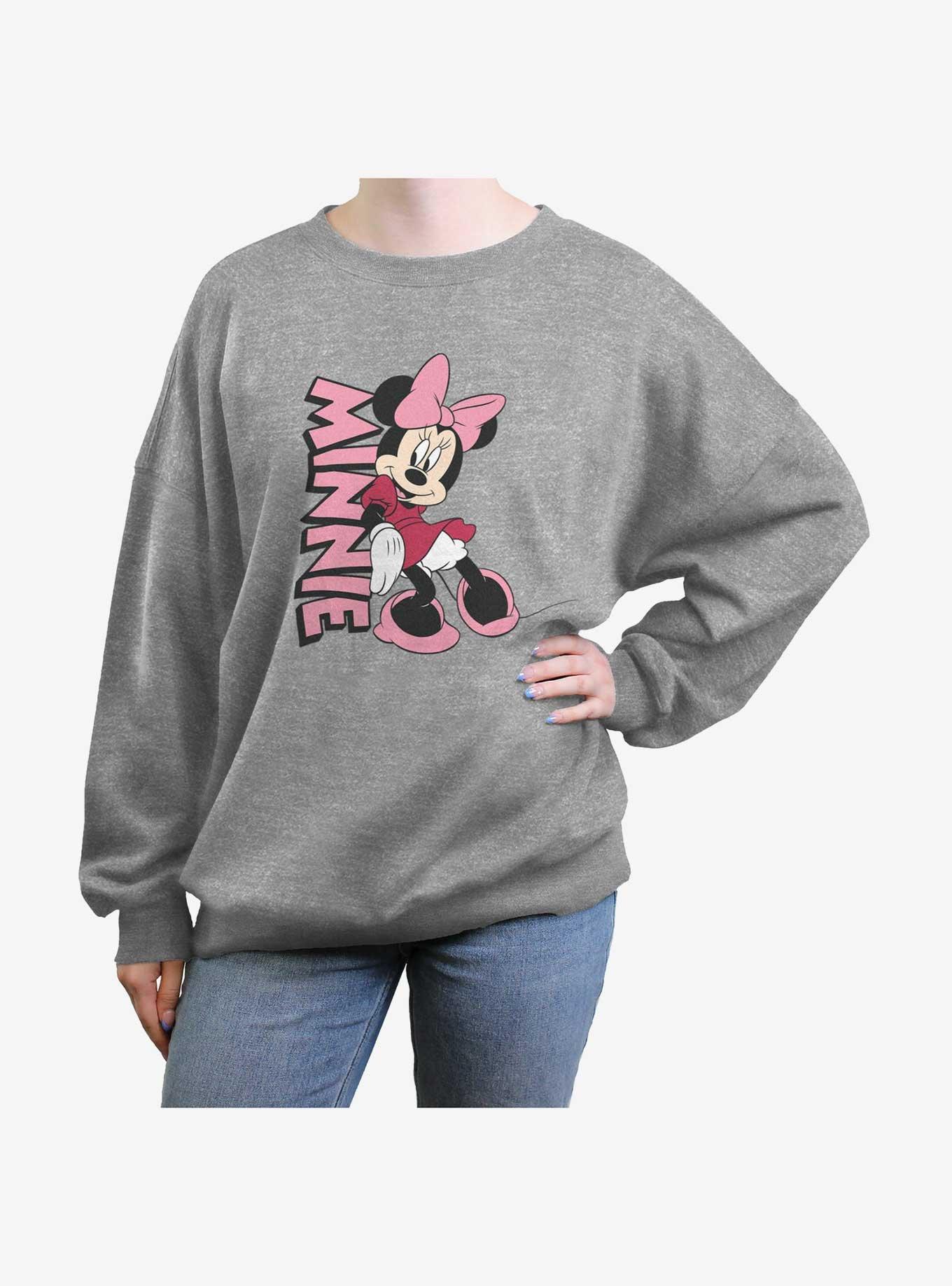 Disney Minnie Mouse Lean Name Girls Oversized Sweatshirt, HEATHER GR, hi-res