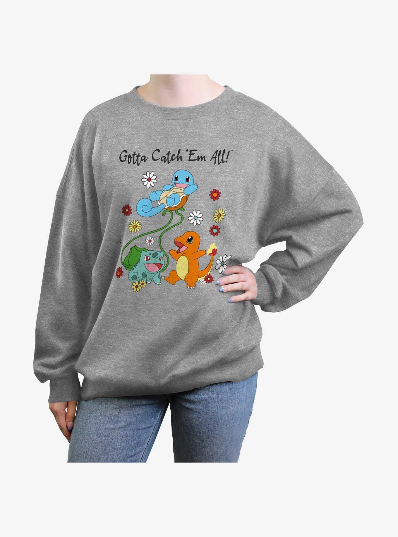 Pokemon Catch Em All Flowers Girls Oversized Sweatshirt, , hi-res