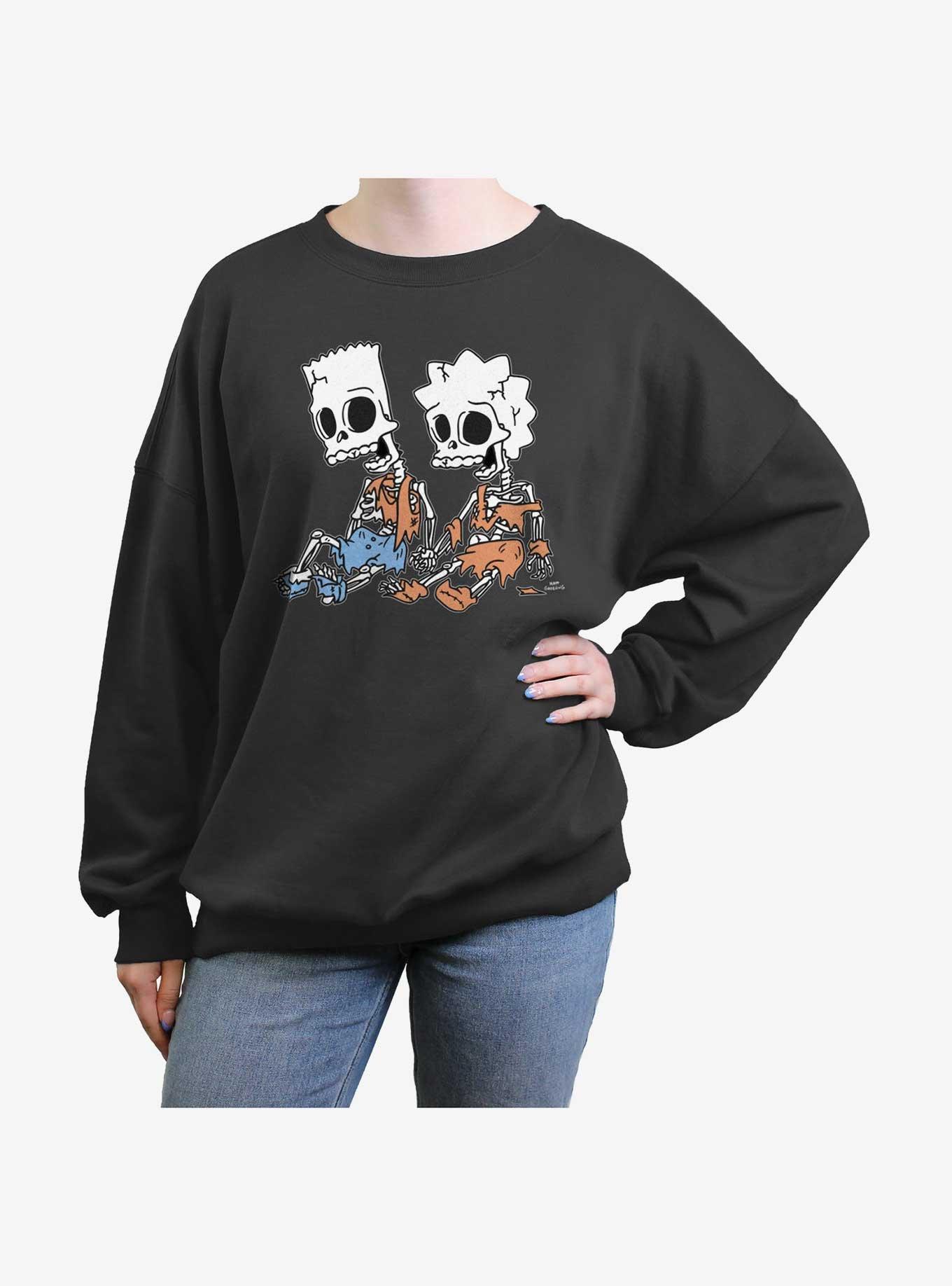 The Simpsons Skeleton Bart And Lisa Girls Oversized Sweatshirt, CHARCOAL, hi-res