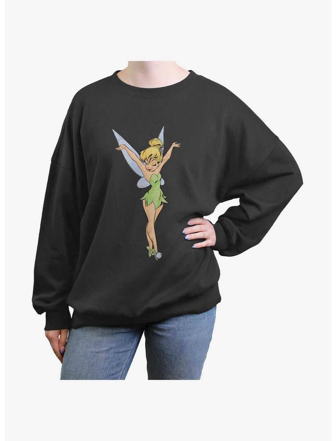 Disney Tinker Bell Color Sketch Womens Oversized Sweatshirt, CHARCOAL, hi-res