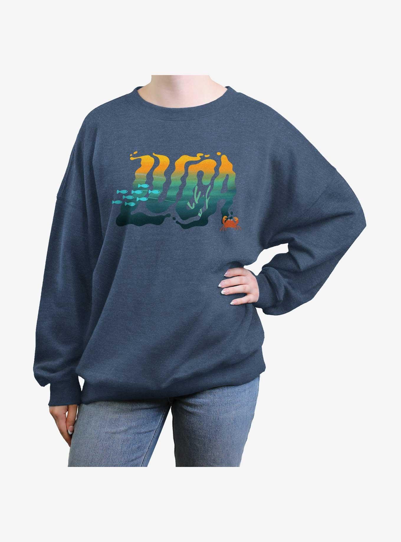 Disney Pixar Luca Sea Logo Womens Oversized Sweatshirt, BLUEHTR, hi-res