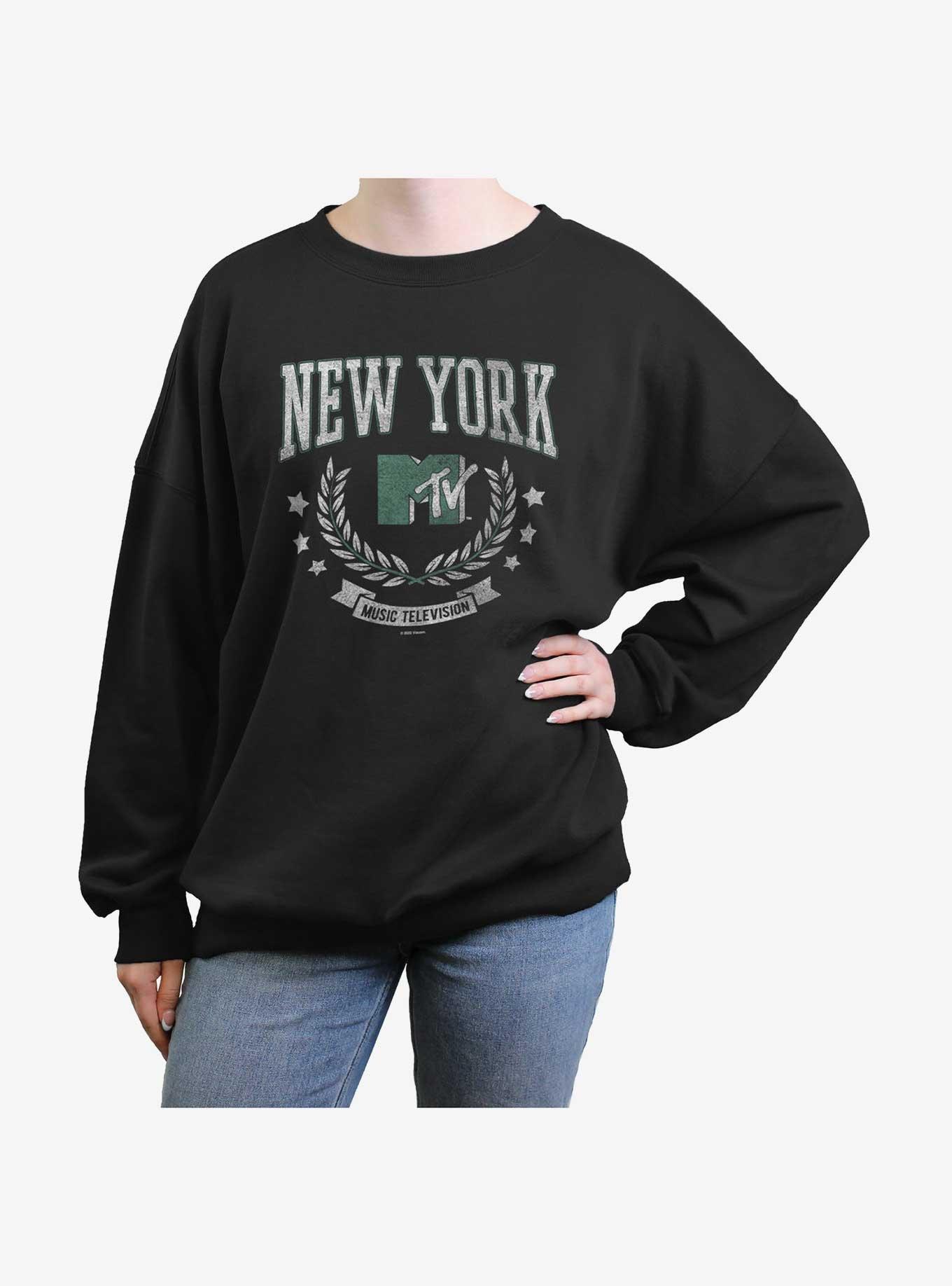 MTV New York Collegiate Womens Oversized Sweatshirt, BLACK, hi-res