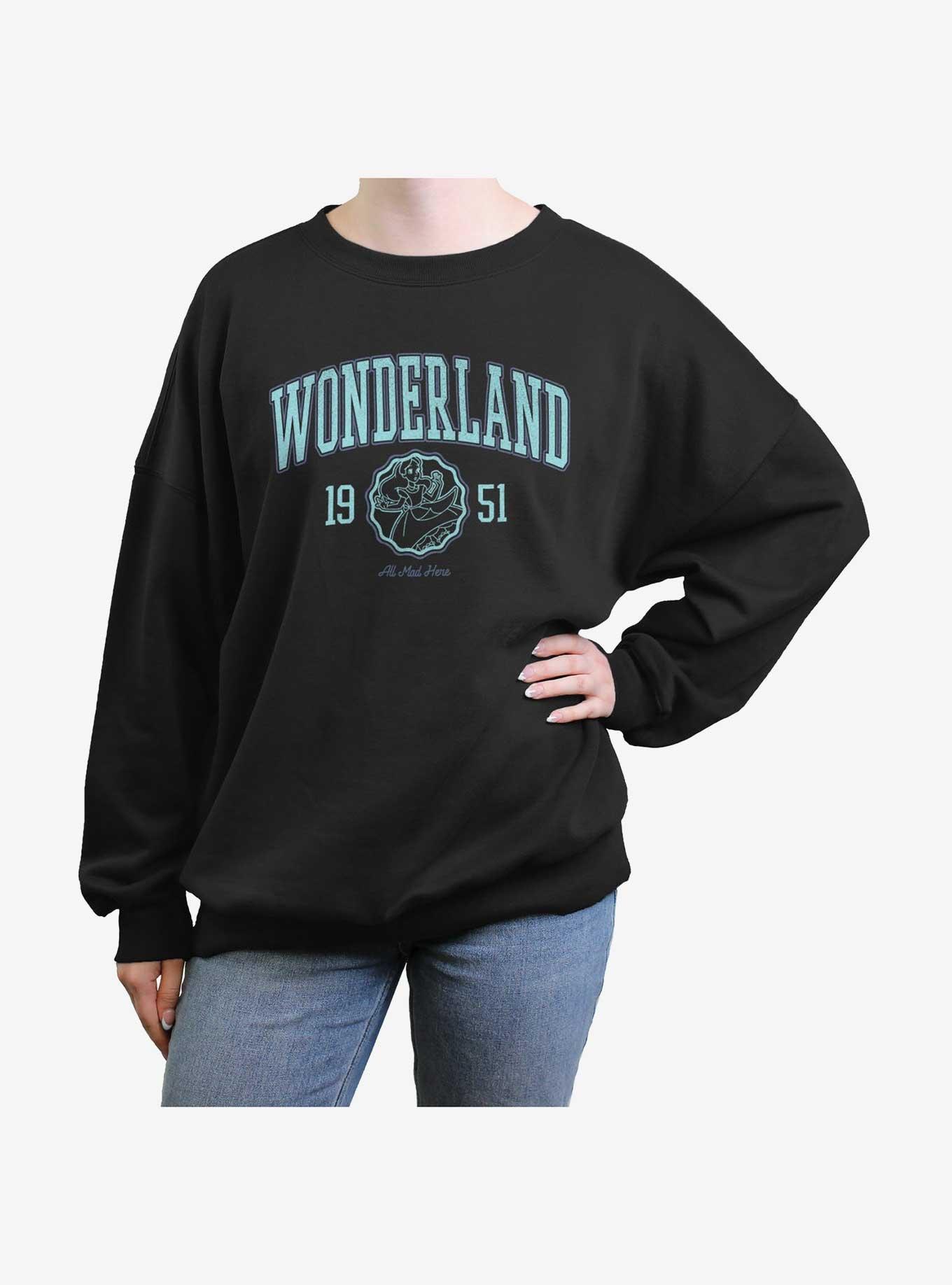 Disney Alice In Wonderland Collegiate Womens Oversized Sweatshirt, BLACK, hi-res