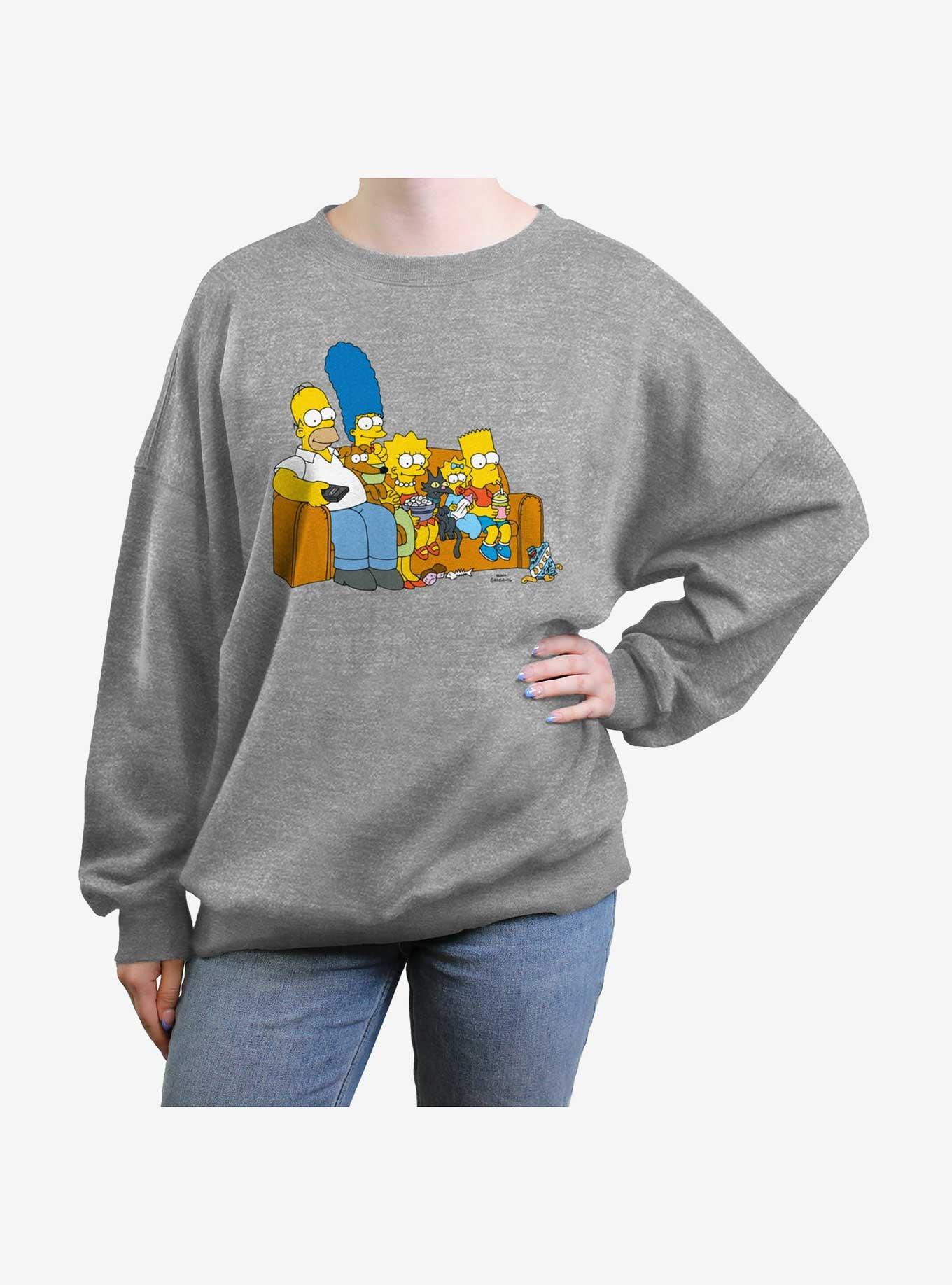 The Simpsons Family Couch Womens Oversized Sweatshirt, HEATHER GR, hi-res