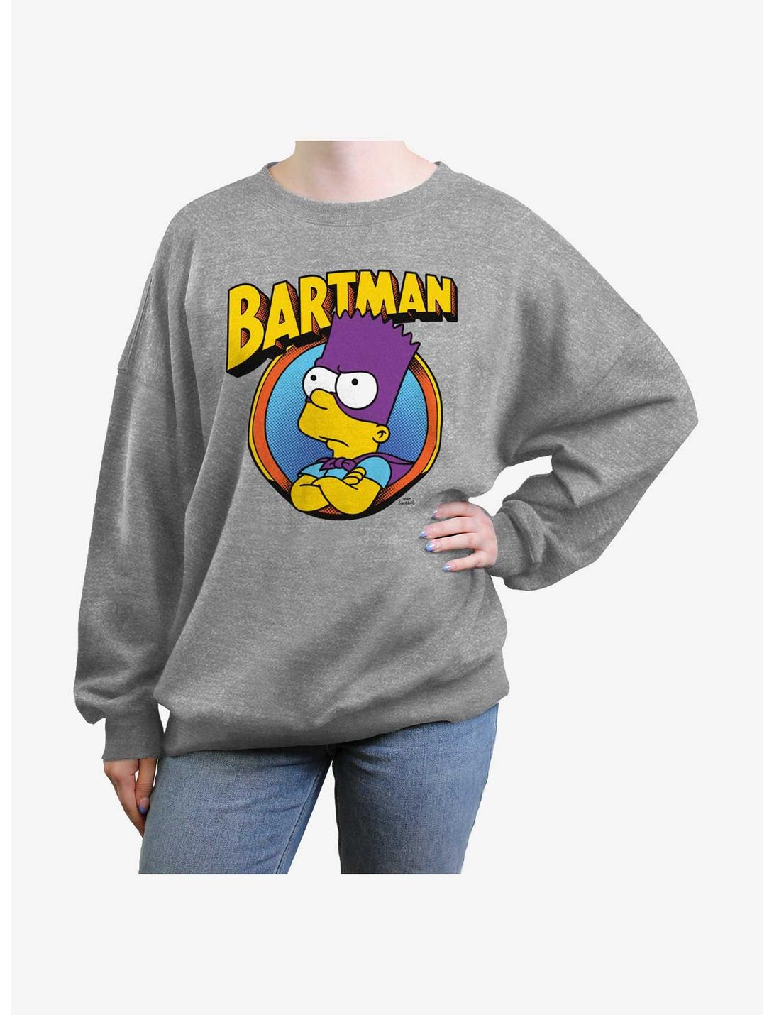 The Simpsons Bartman Circle Womens Oversized Sweatshirt, HEATHER GR, hi-res
