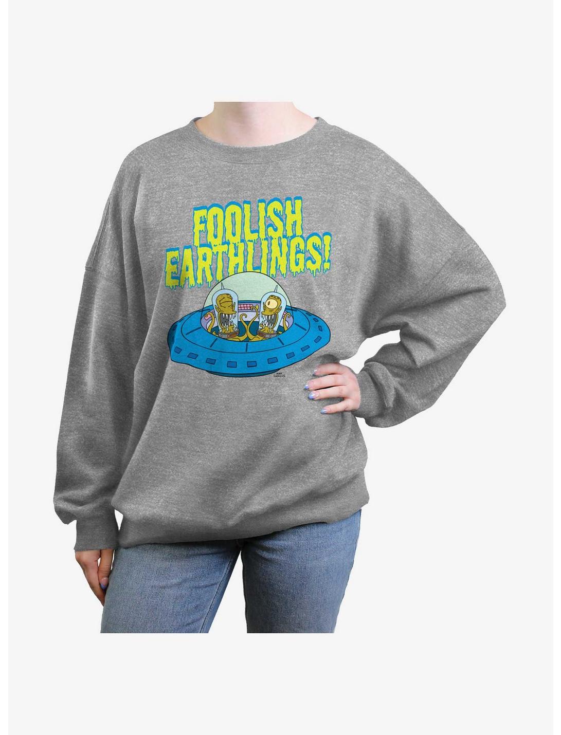 The Simpsons Foolish Earthlings Womens Oversized Sweatshirt, HEATHER GR, hi-res