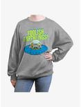 The Simpsons Foolish Earthlings Womens Oversized Sweatshirt, HEATHER GR, hi-res