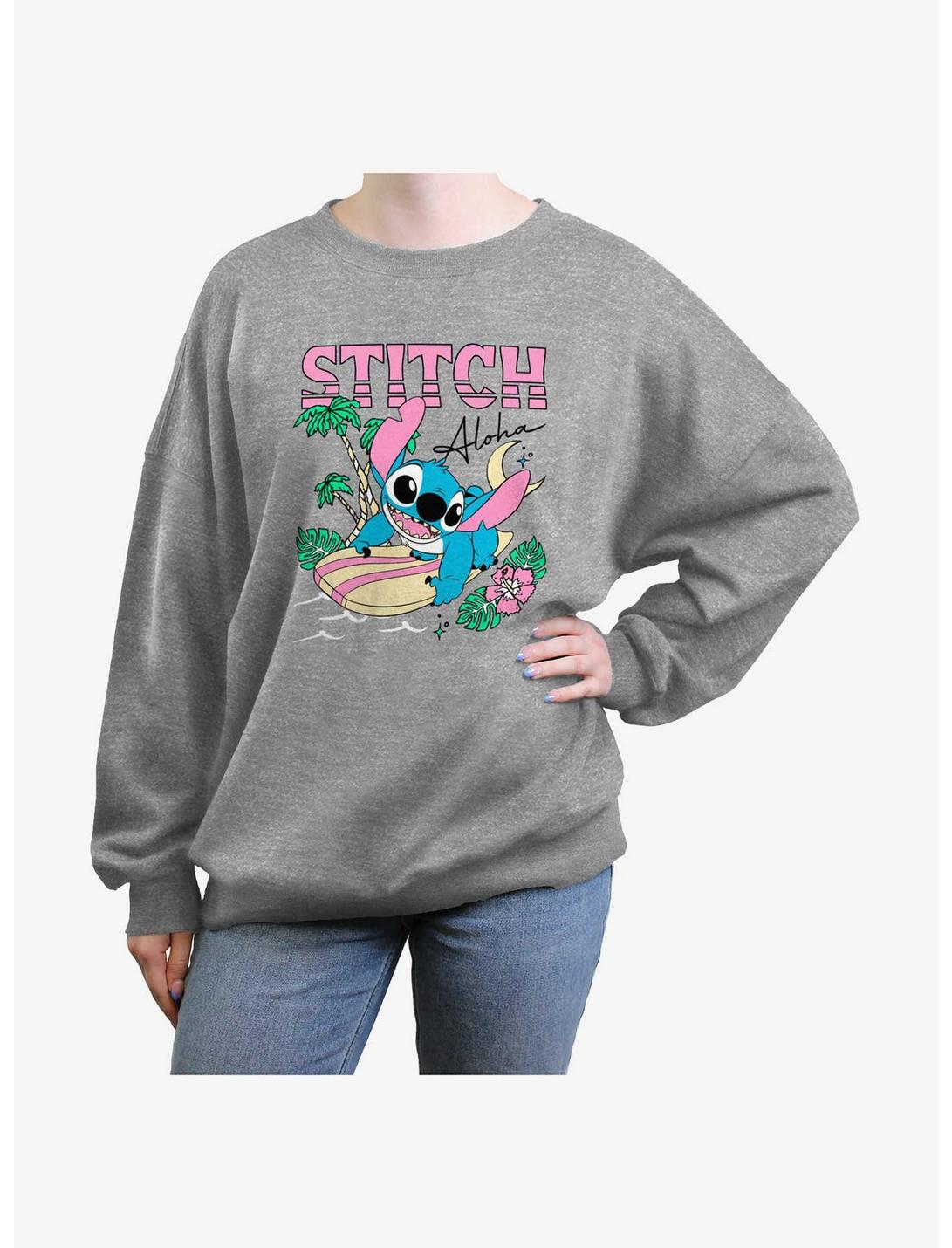 Disney Lilo & Stitch Aloha Stitch Womens Oversized Sweatshirt, HEATHER GR, hi-res