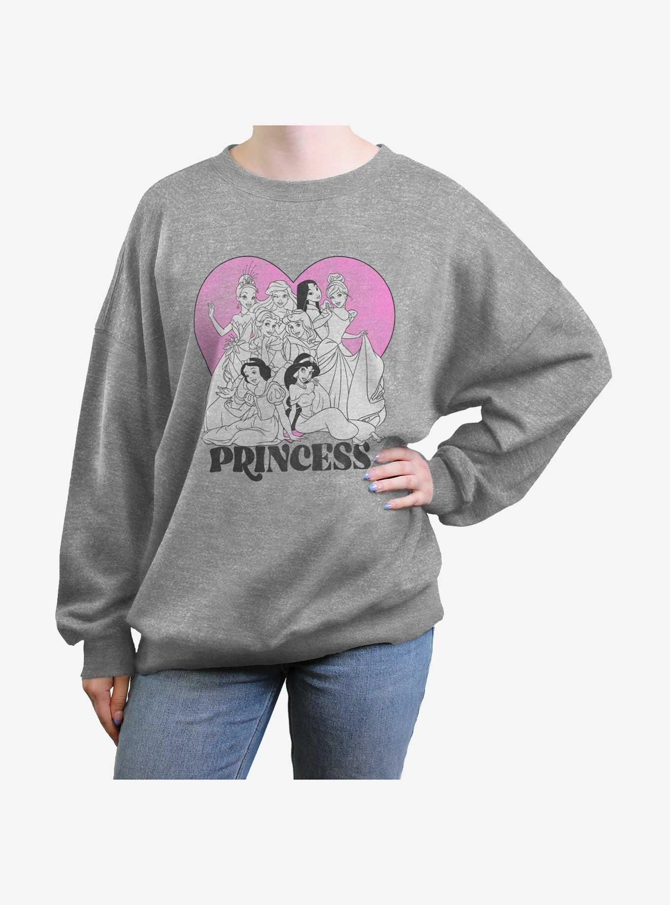 Disney Princesses Heart Womens Oversized Sweatshirt, HEATHER GR, hi-res