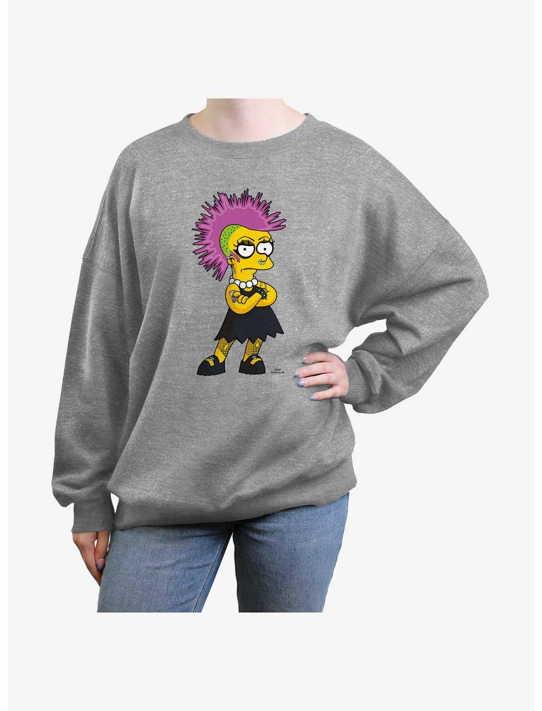 The Simpsons Lisa Punk Womens Oversized Sweatshirt, HEATHER GR, hi-res
