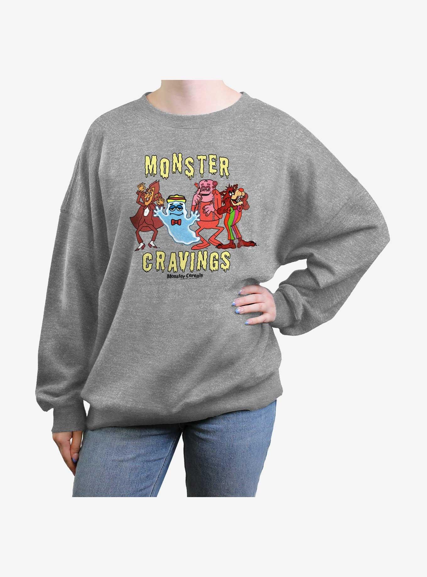 Monster Cereals Monster Cravings Womens Oversized Sweatshirt, HEATHER GR, hi-res