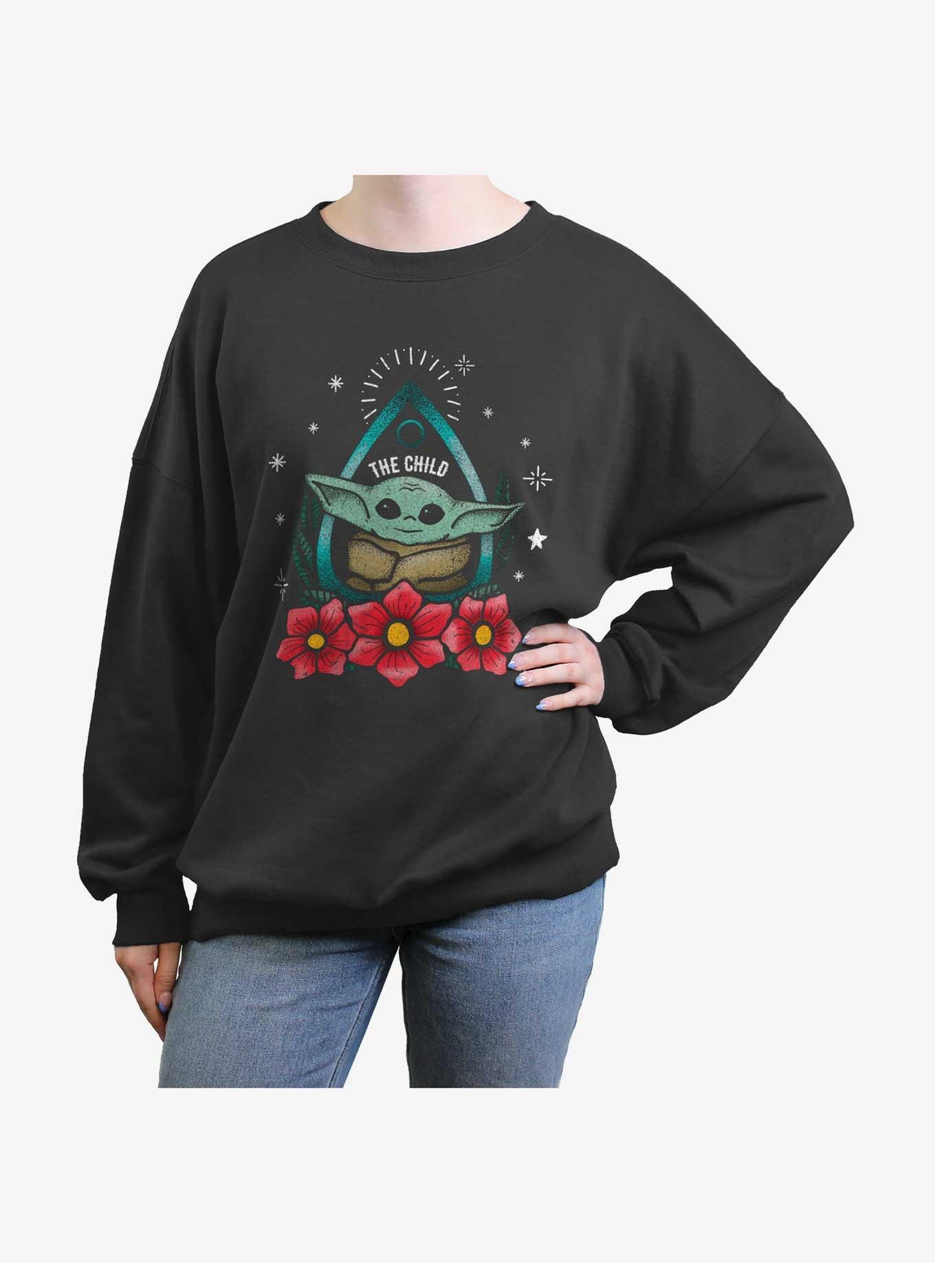 Star Wars The Mandalorian The Child Planchette Womens Oversized Sweatshirt, CHARCOAL, hi-res