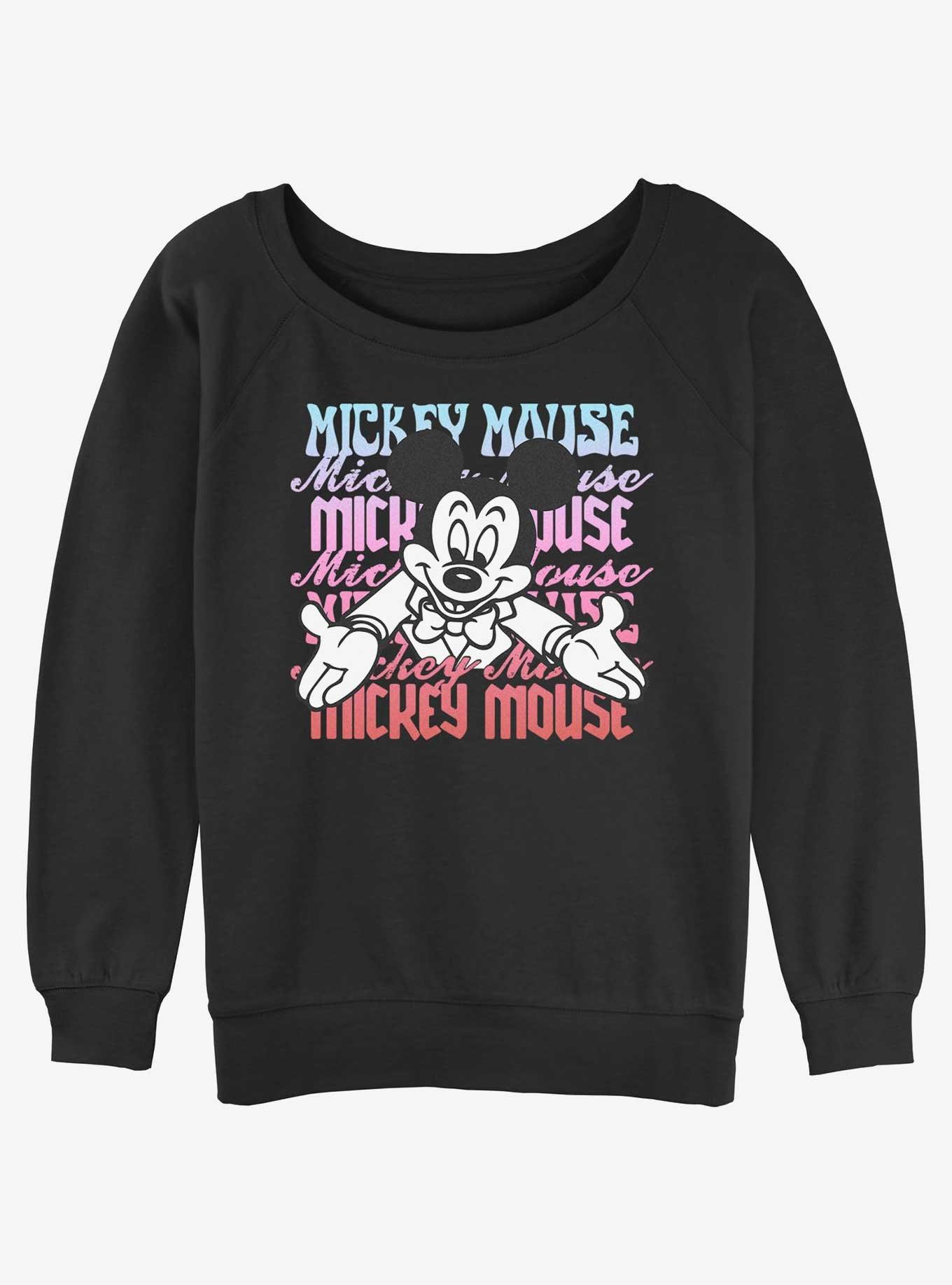 Disney Mickey Mouse repeating name Girls Slouchy Sweatshirt, BLACK, hi-res