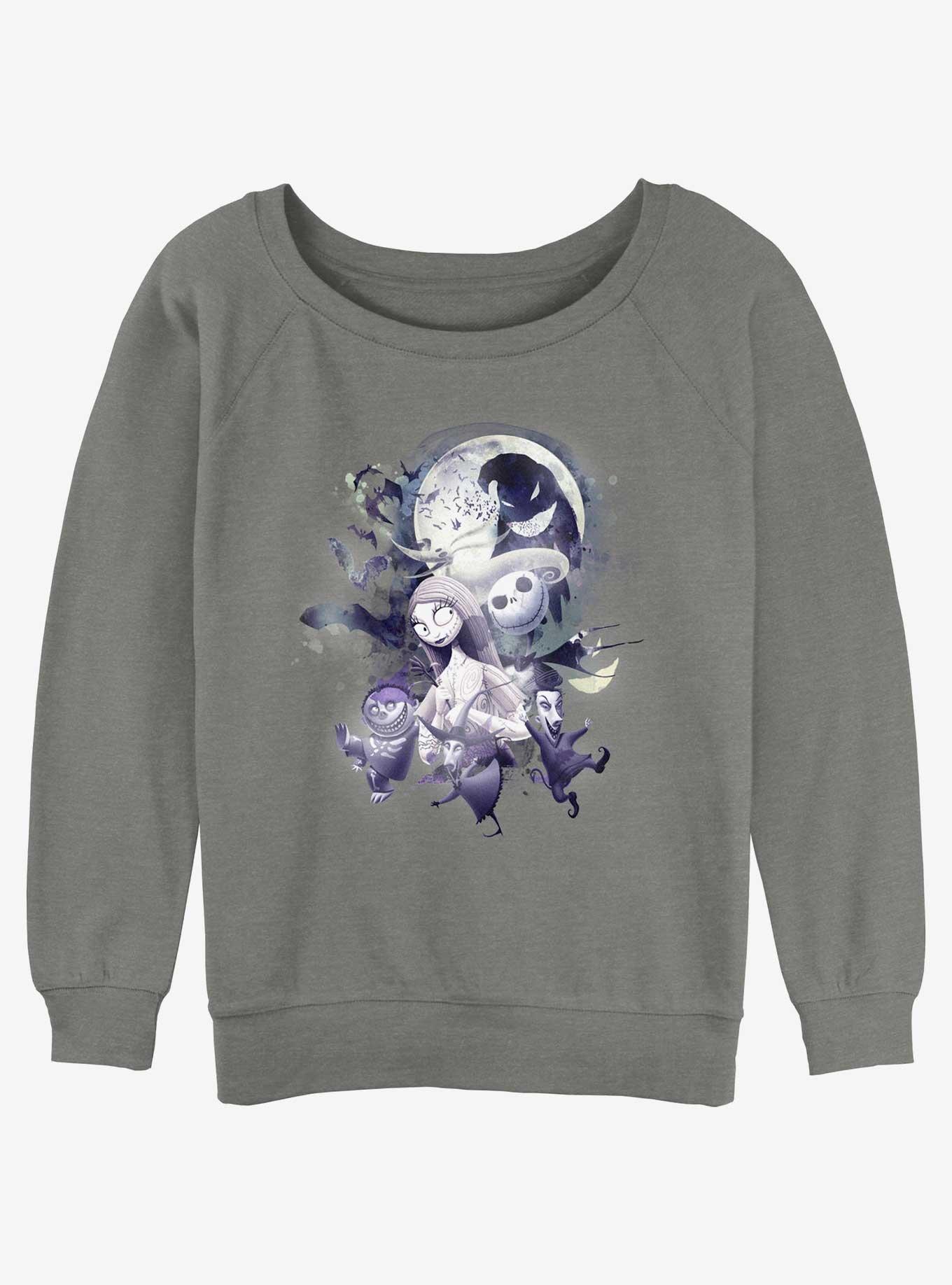 Disney Nightmare Before Christmas Night Collage Girls Slouchy Sweatshirt, GRAY HTR, hi-res