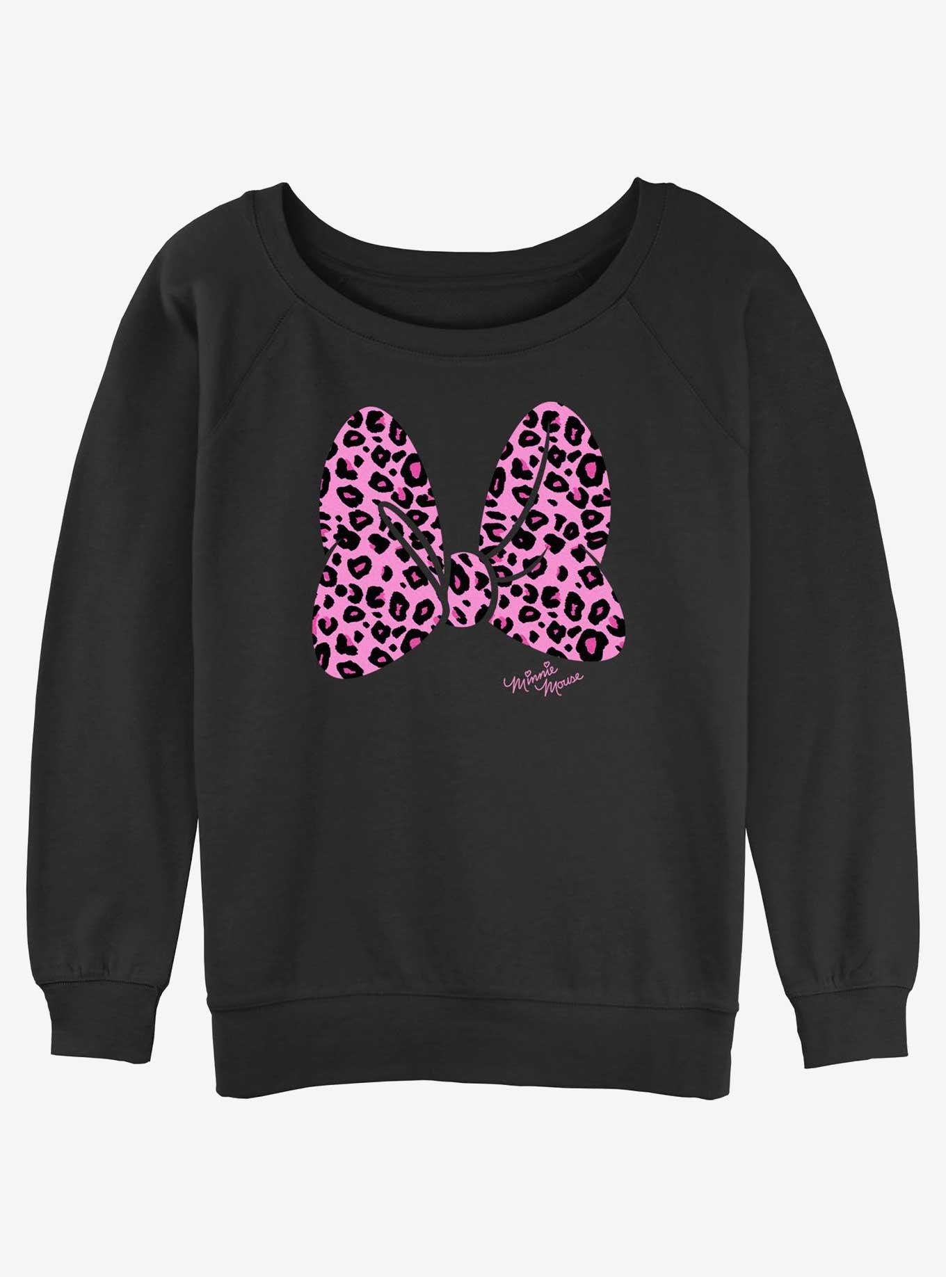 Disney Minnie Mouse pink Animal Print Bow Girls Slouchy Sweatshirt, BLACK, hi-res