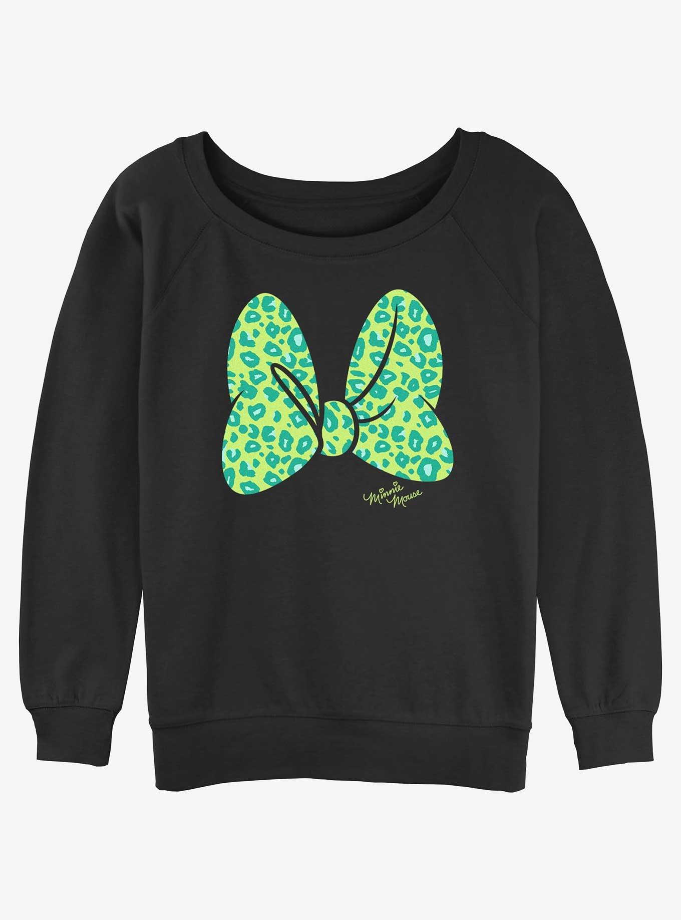 Disney Minnie Mouse green Animal Print Bow Girls Slouchy Sweatshirt, BLACK, hi-res
