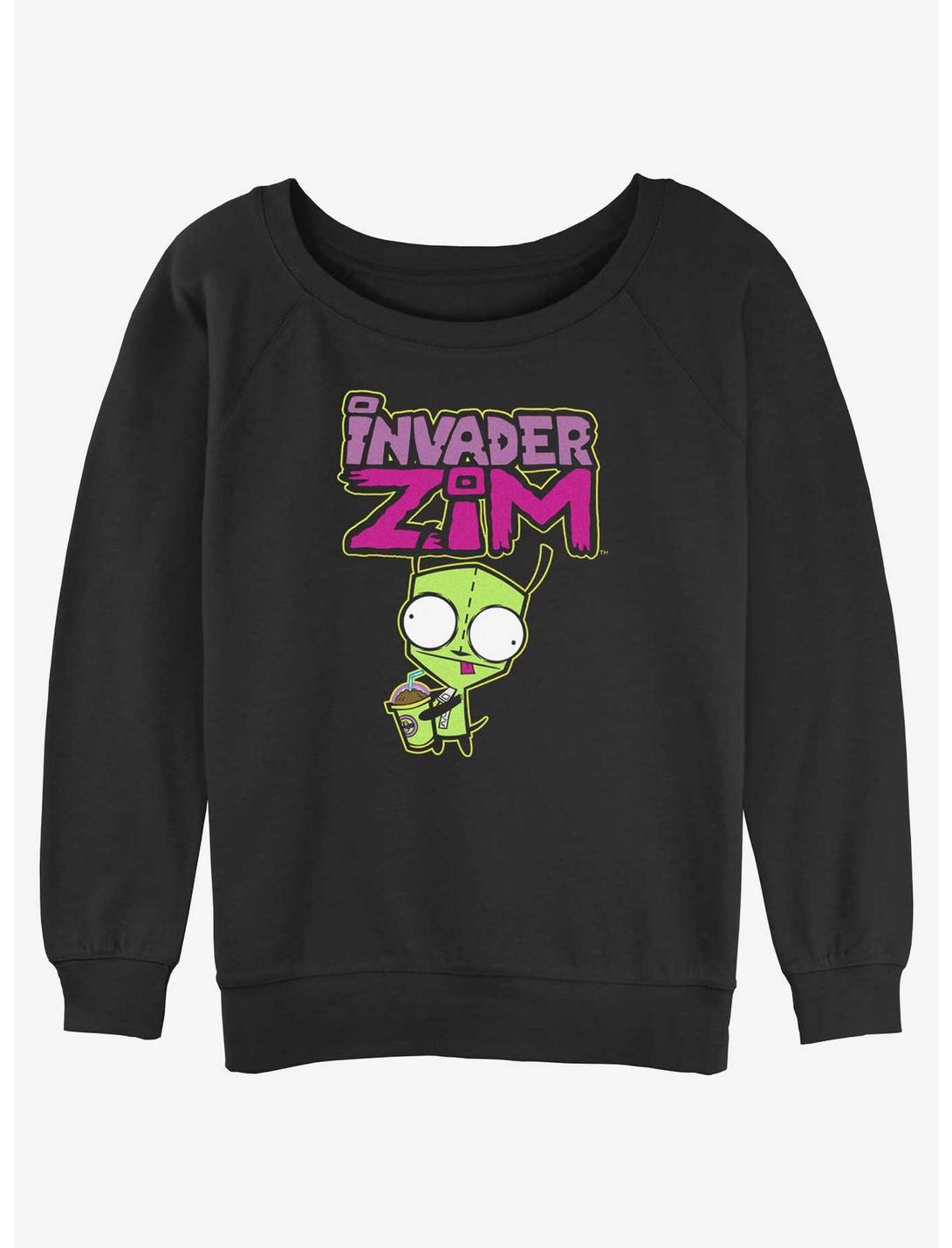 Invader Zim Gir Logo Girls Slouchy Sweatshirt, BLACK, hi-res