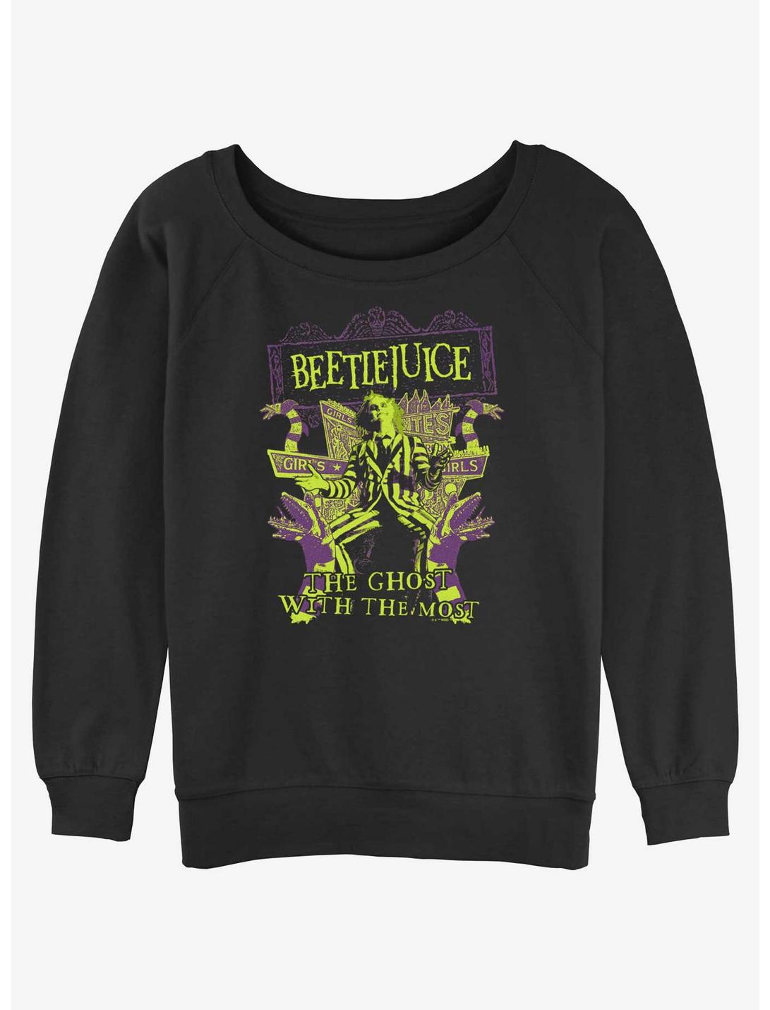 Beetlejuice Ghost With The Most Girls Slouchy Sweatshirt, BLACK, hi-res