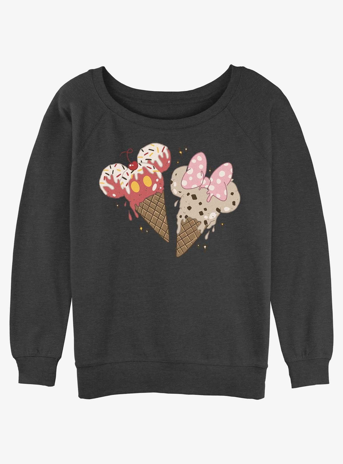Disney Mickey Mouse & Minnie Mouse Ice Cream Cones Girls Slouchy Sweatshirt, CHAR HTR, hi-res