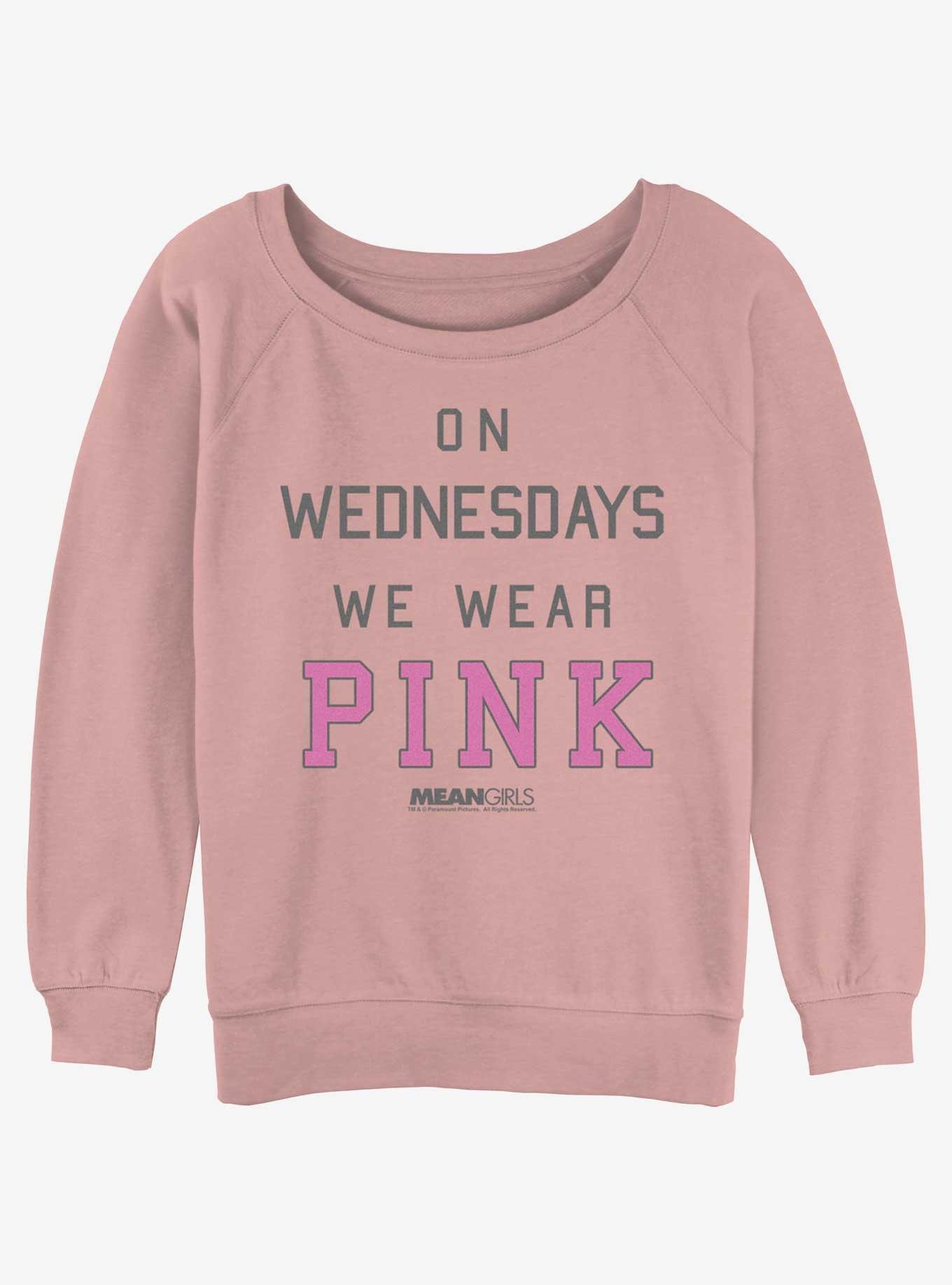 Mean Girls Wednesdays We Wear Pink Girls Slouchy Sweatshirt, DESERTPNK, hi-res