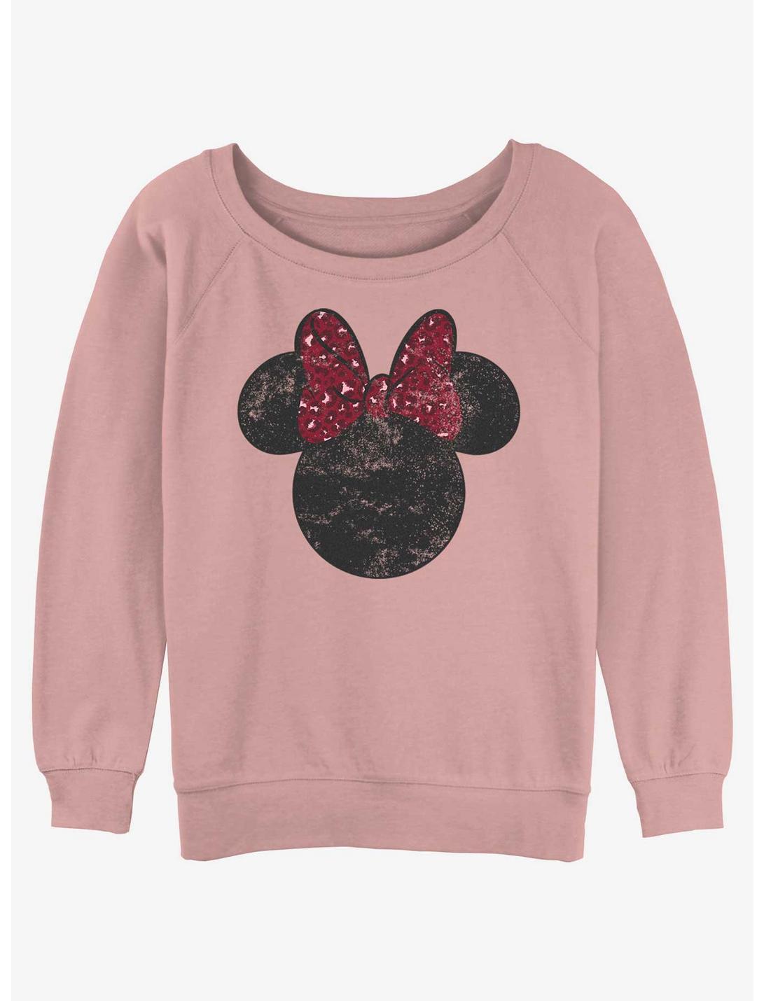 Disney Minnie Mouse Leopard Bow Girls Slouchy Sweatshirt, DESERTPNK, hi-res