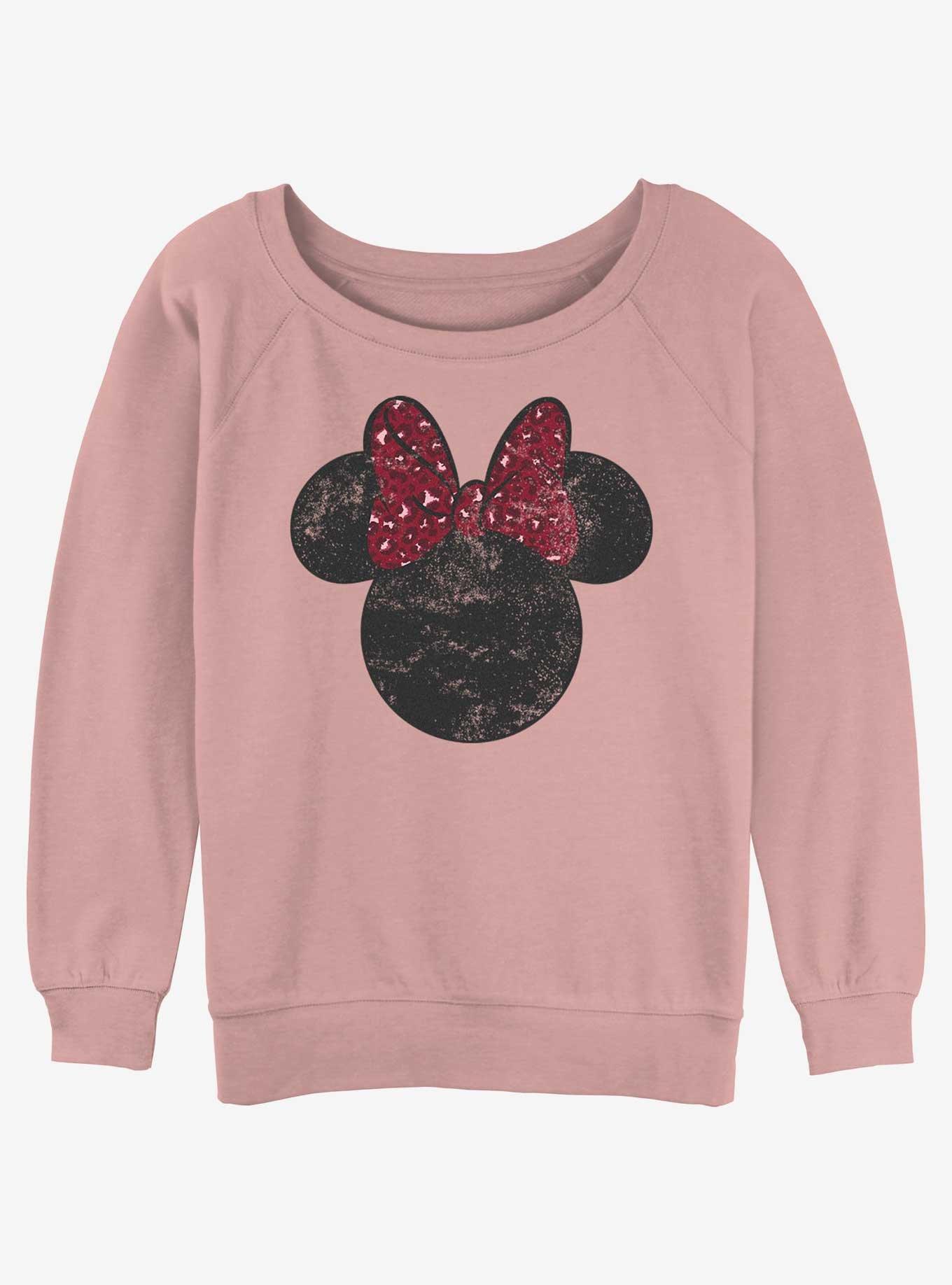 Disney Minnie Mouse Leopard Bow Girls Slouchy Sweatshirt, DESERTPNK, hi-res