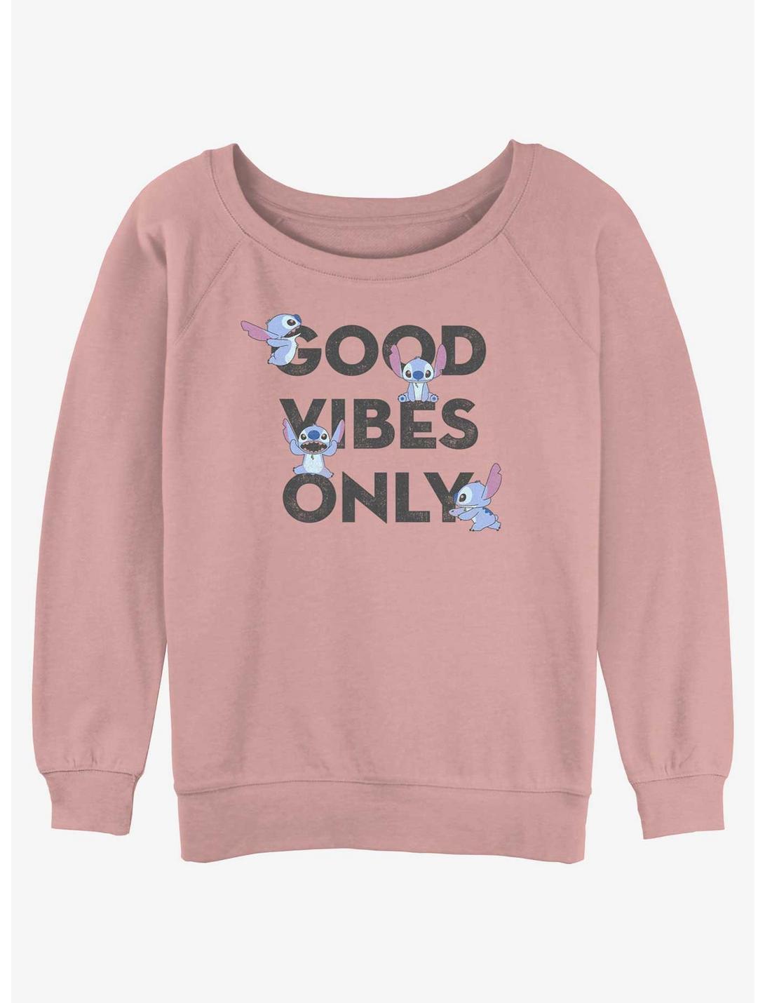 Disney Lilo & Stitch Stitch Good Vibes Girls Slouchy Sweatshirt, DESERTPNK, hi-res