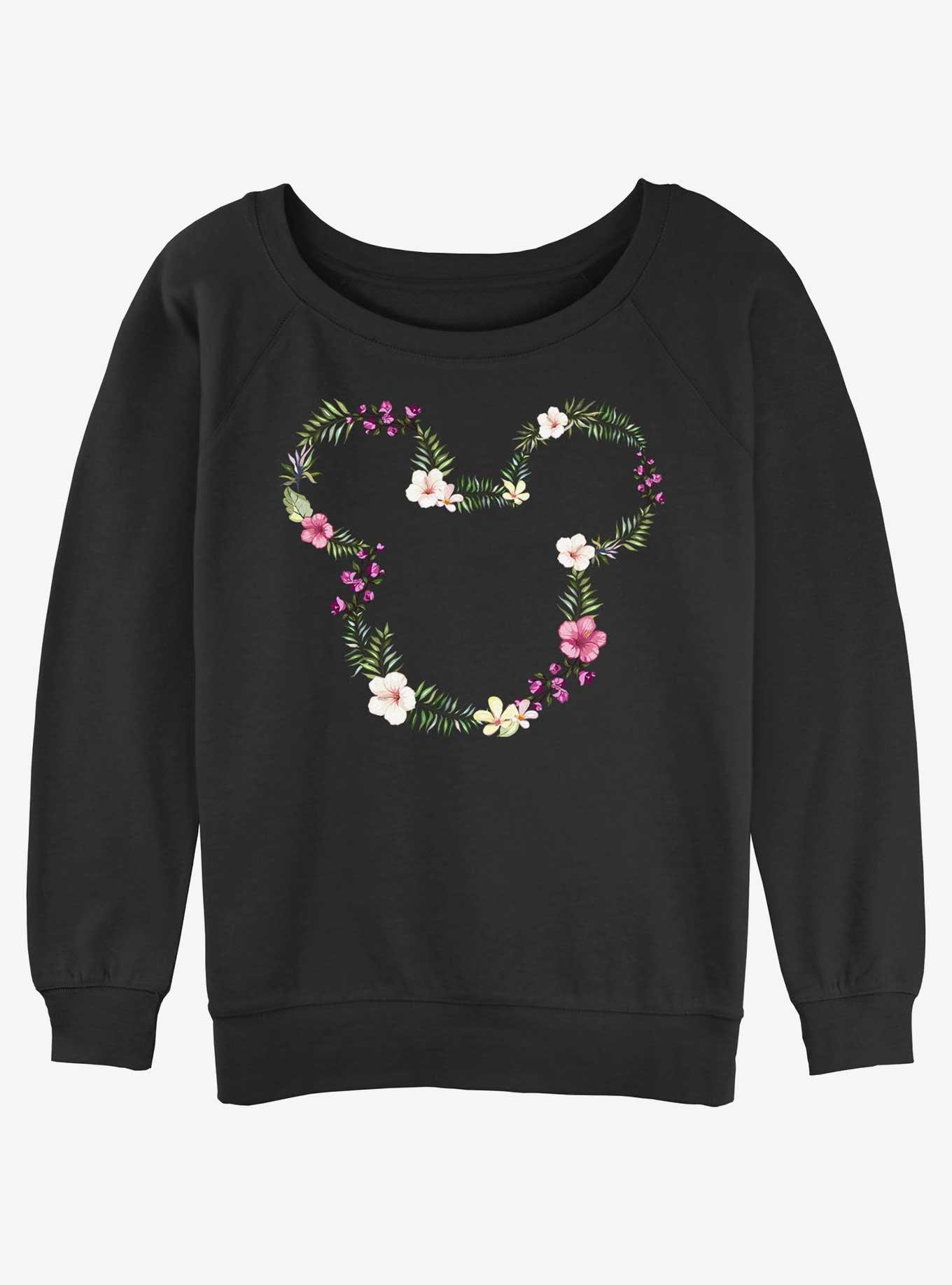 Disney Mickey Mouse Floral Mickey Girls Slouchy Sweatshirt, BLACK, hi-res