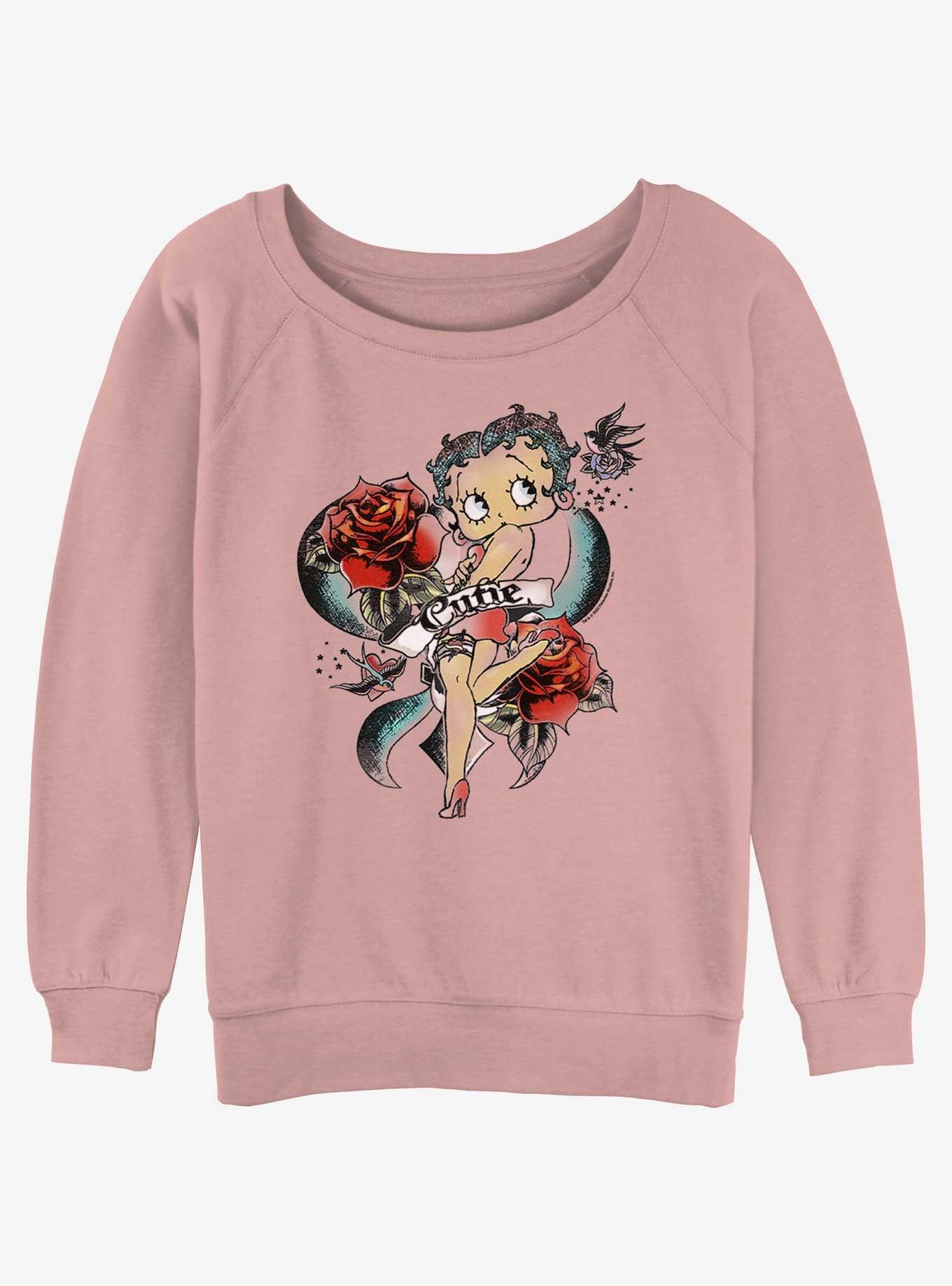 Betty Boop Cutie Rose Tattoo Girls Slouchy Sweatshirt, , hi-res