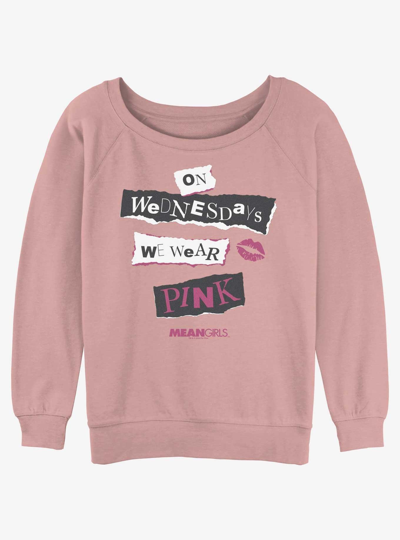 Mean Girls Wednesdays We Wear Pink Girls Slouchy Sweatshirt, DESERTPNK, hi-res